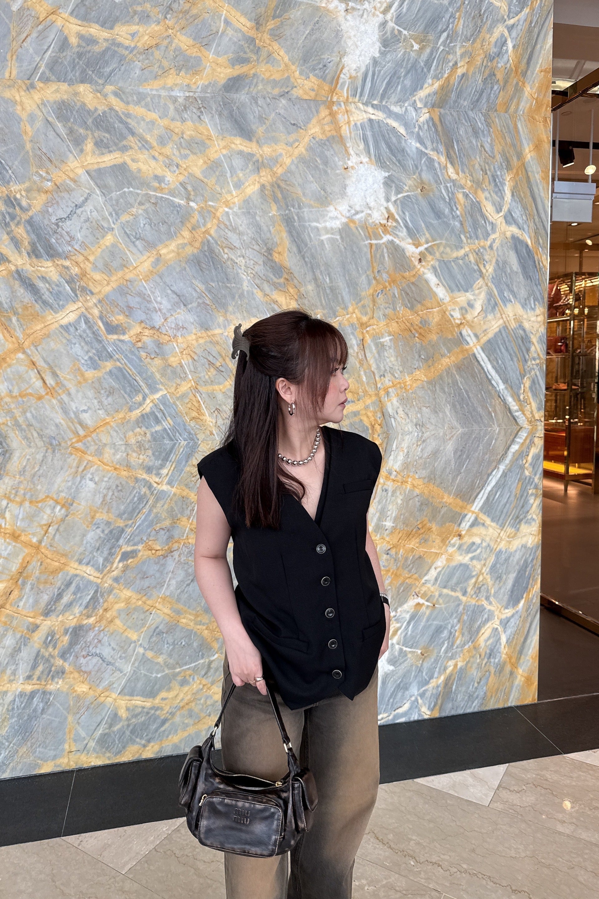 Two-Piece Layered Vest Set in Black
