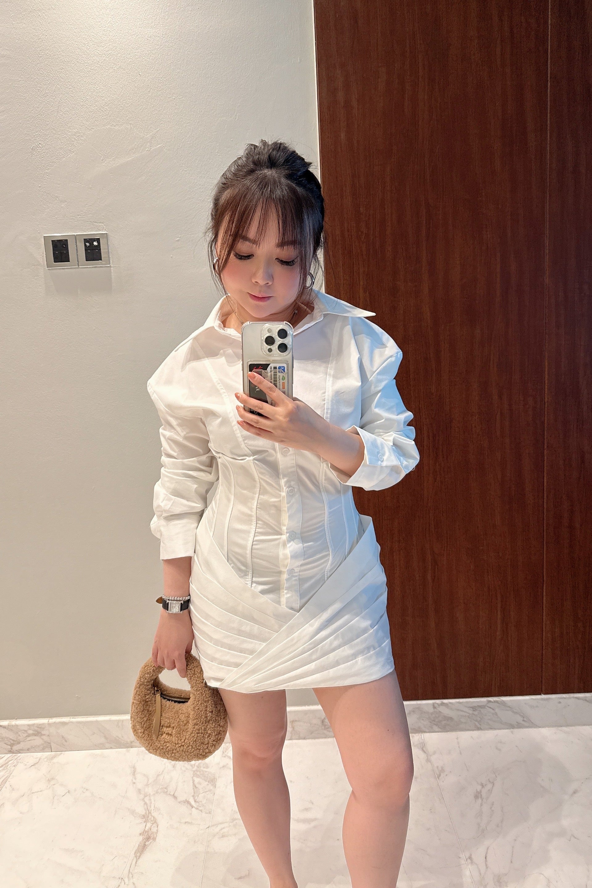 Buttoned Shirt Dress in White
