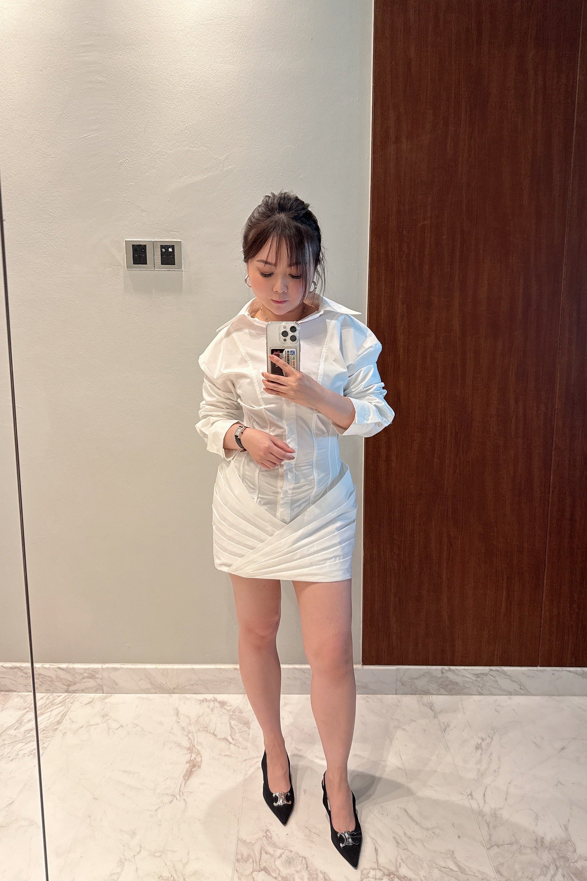 Buttoned Shirt Dress in White