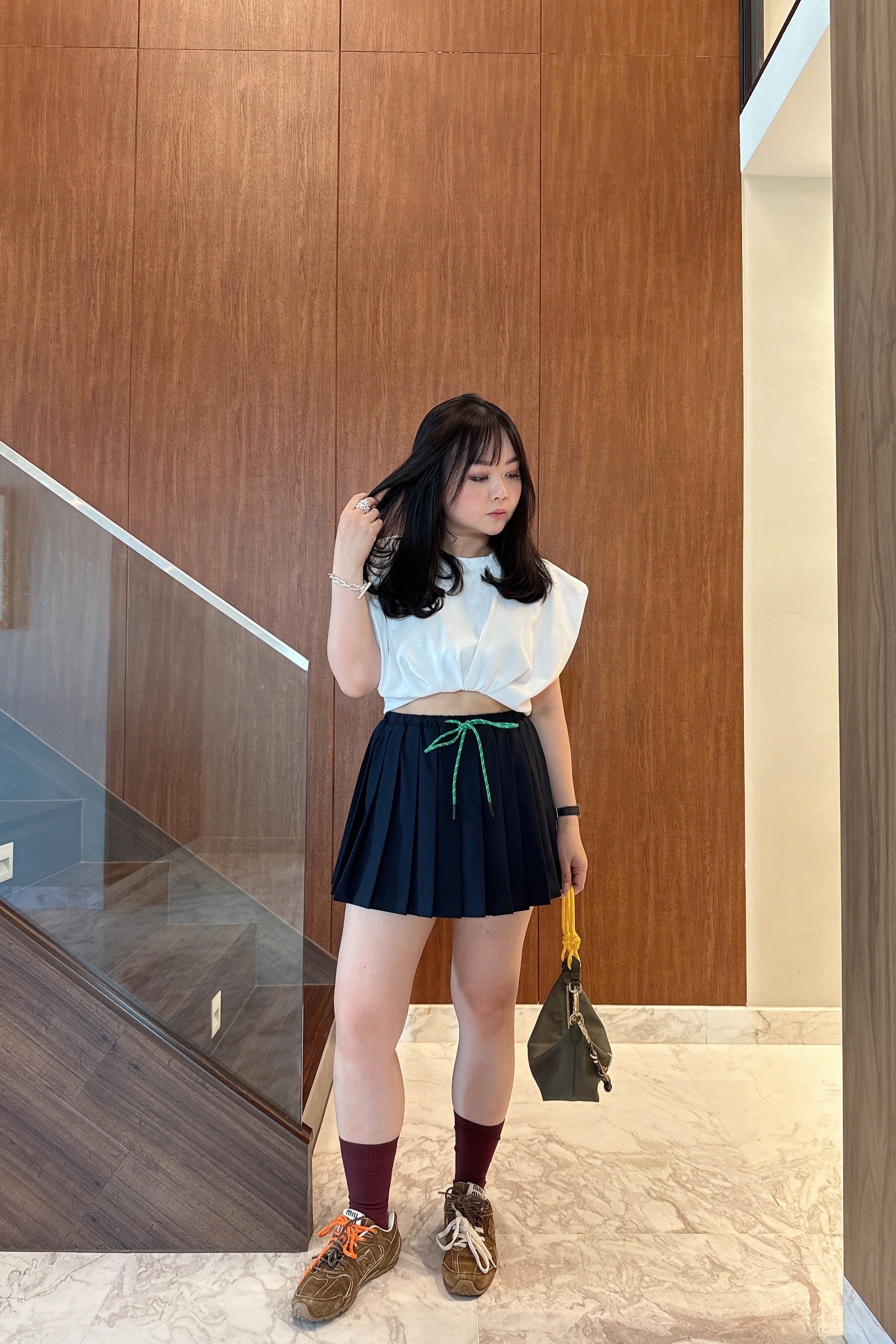Elastic Pleated Skorts in Midnight