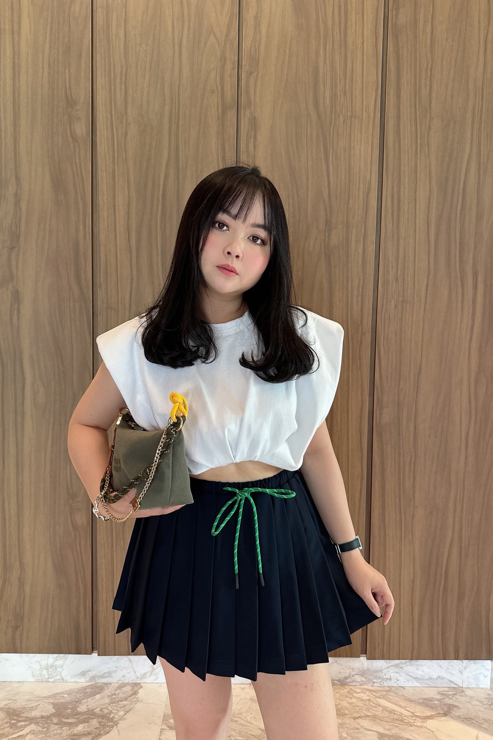 Elastic Pleated Skorts in Midnight