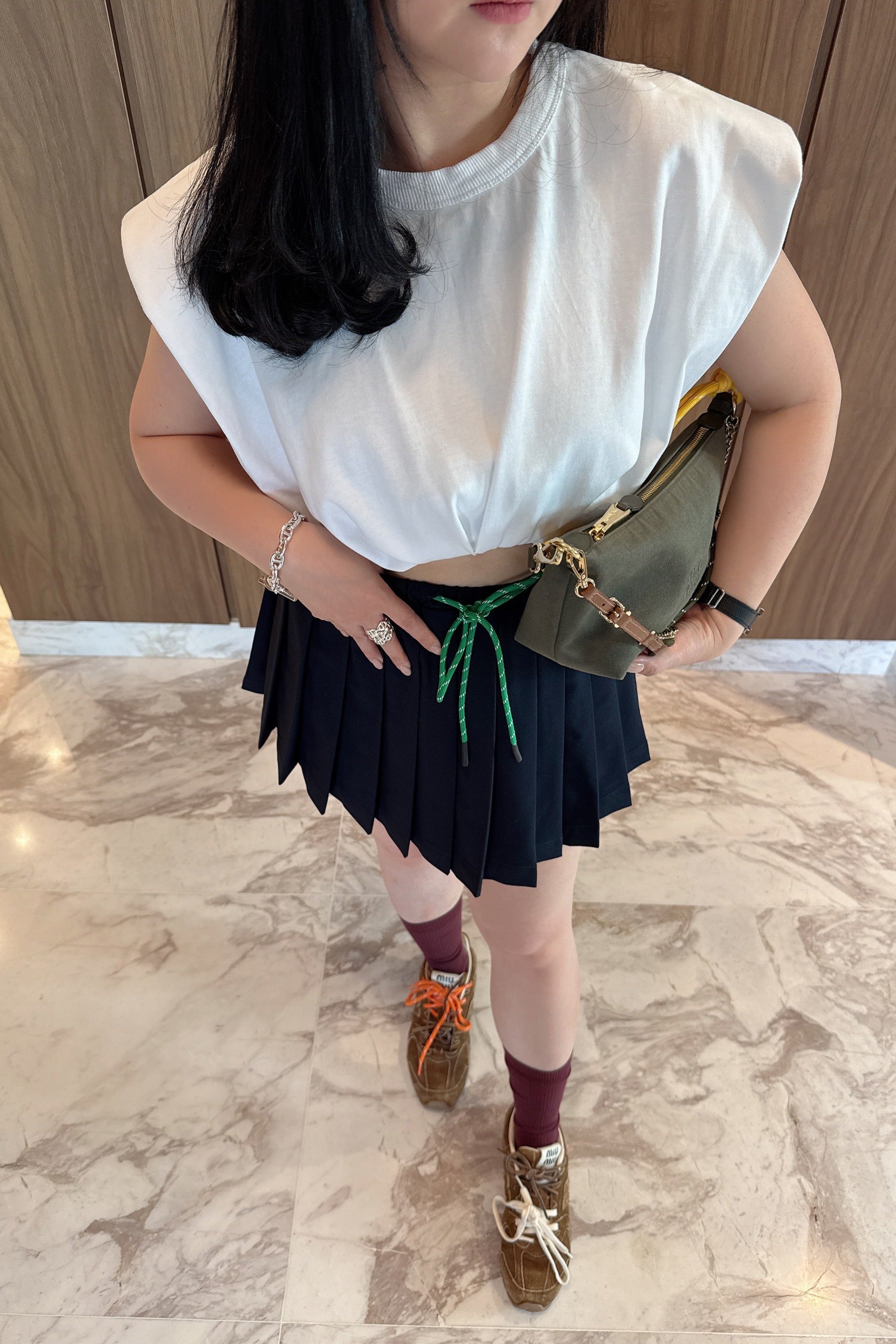 Elastic Pleated Skorts in Midnight