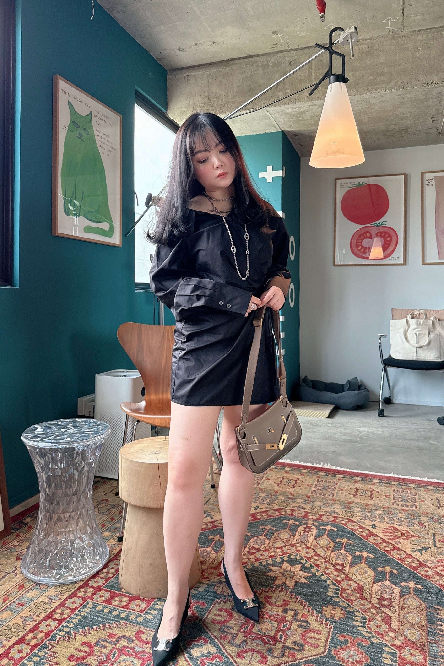 Collar Mini Wrap Dress in Black