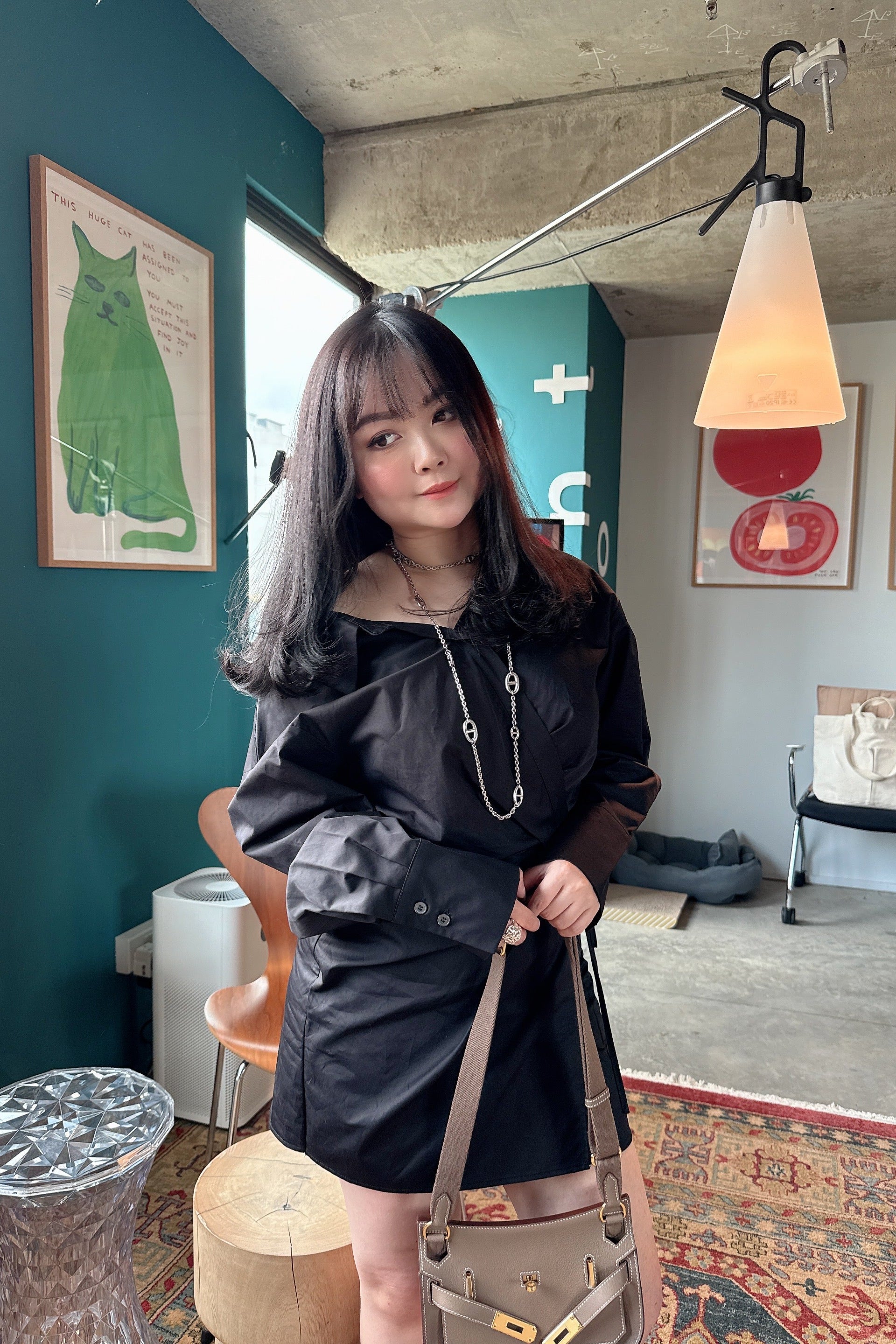 Collar Mini Wrap Dress in Black
