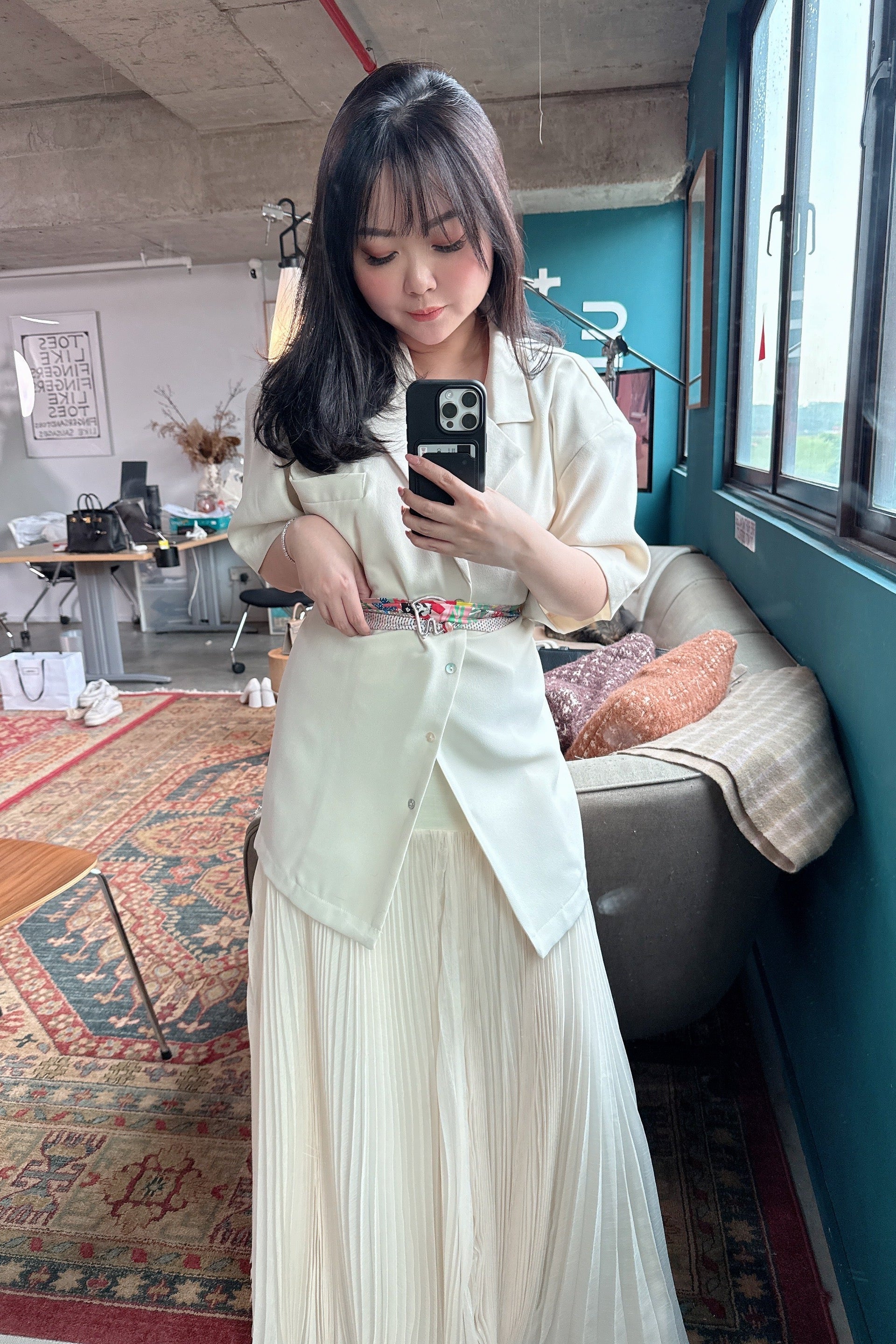 Relaxed Oversized Button Top in Ecru
