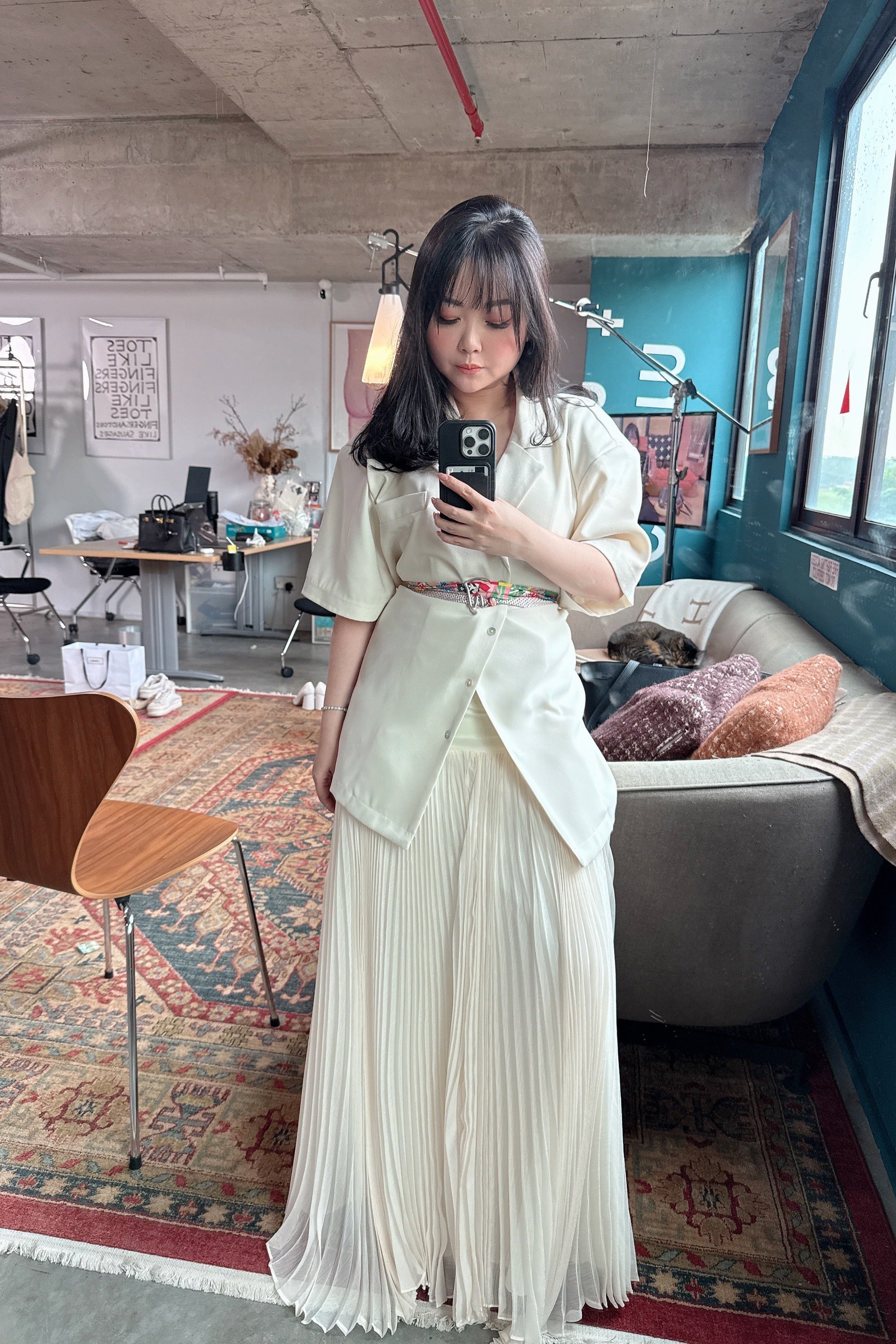 Pleated Flowy Dress in Ivory