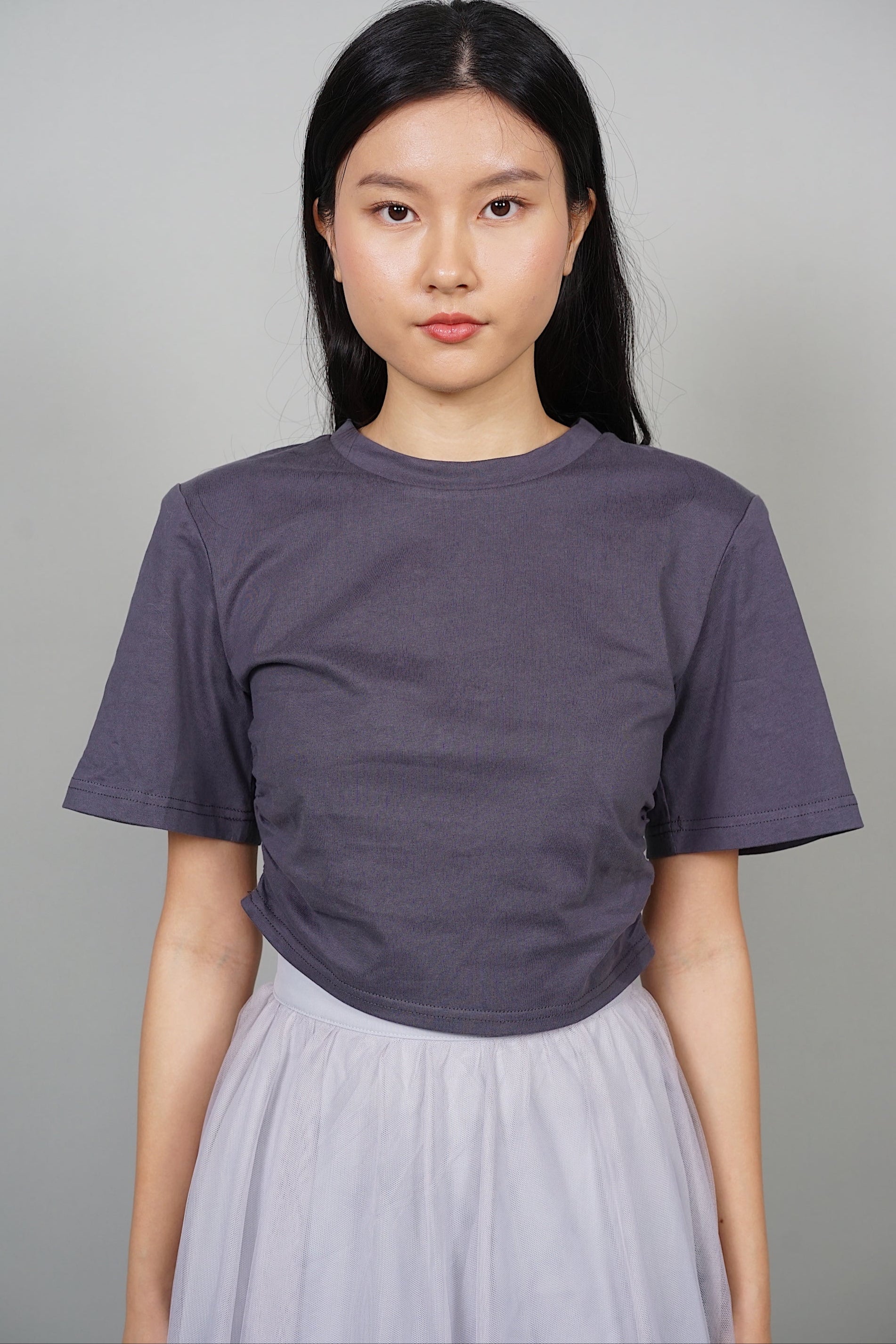 Ellecia Side Gathered Top in Slate Grey
