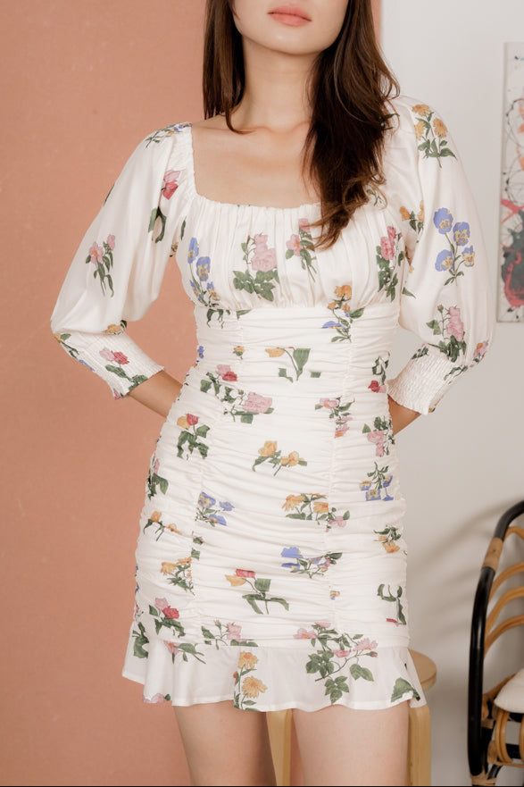 Ademe Ruched Dress in Ivory