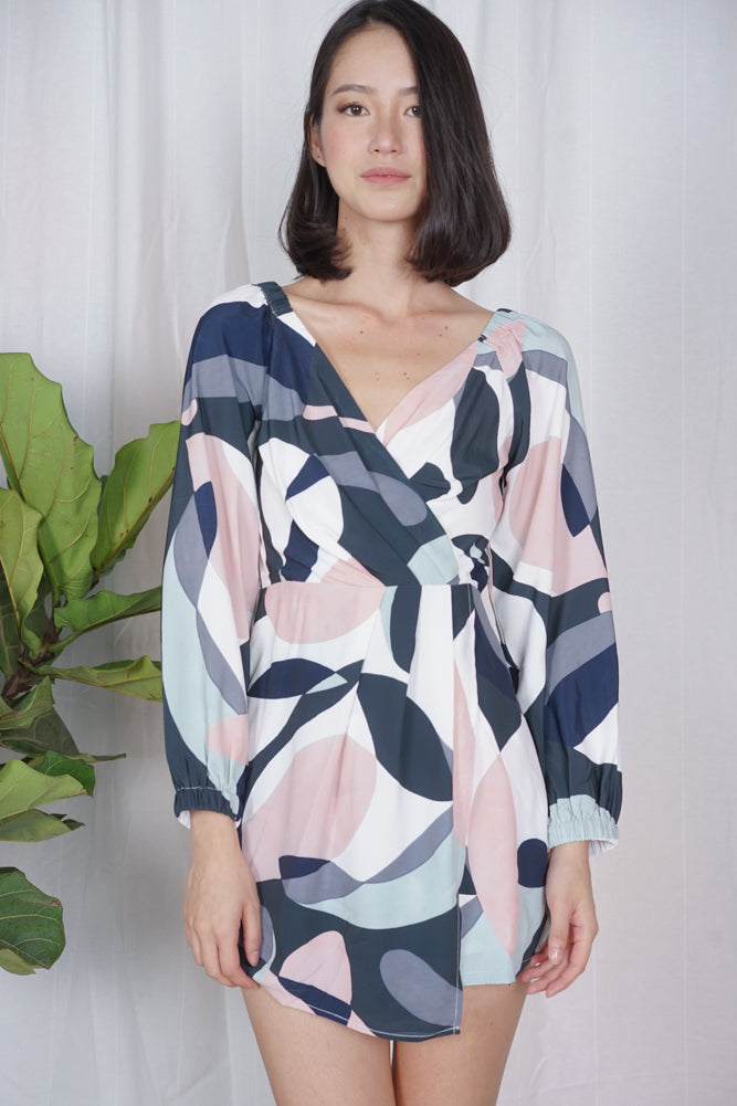 Stefanie Pleated Romper in Abstract