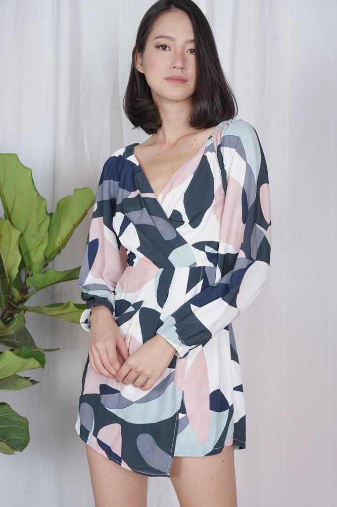Stefanie Pleated Romper in Abstract