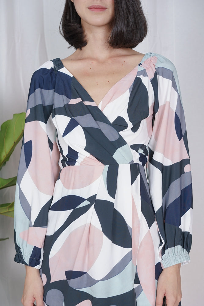 Stefanie Pleated Romper in Abstract