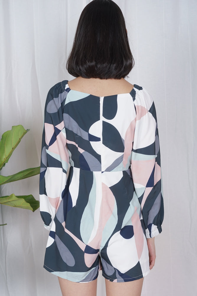 Stefanie Pleated Romper in Abstract
