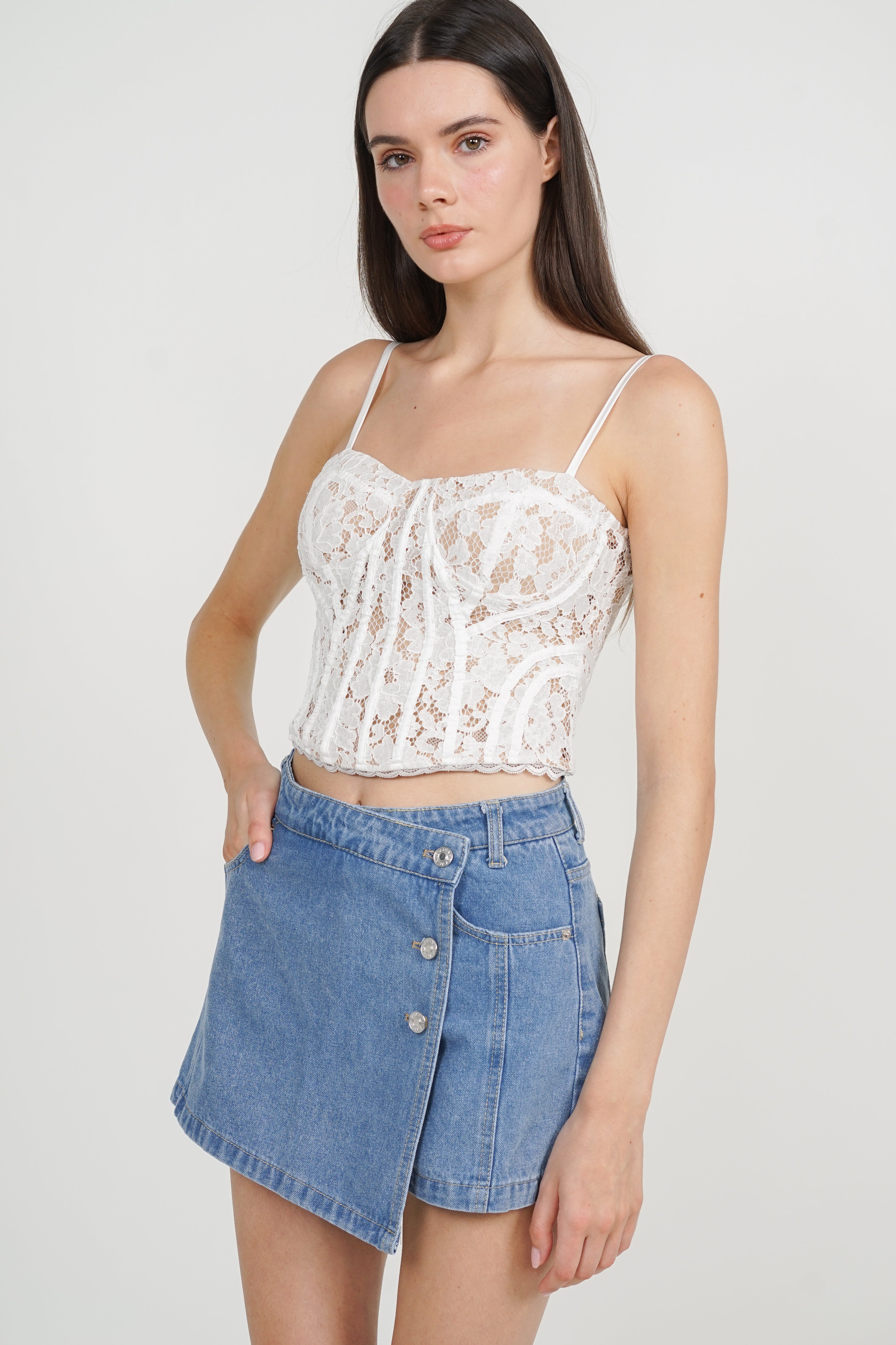 Button Wrap Skorts Denim in Light Blue