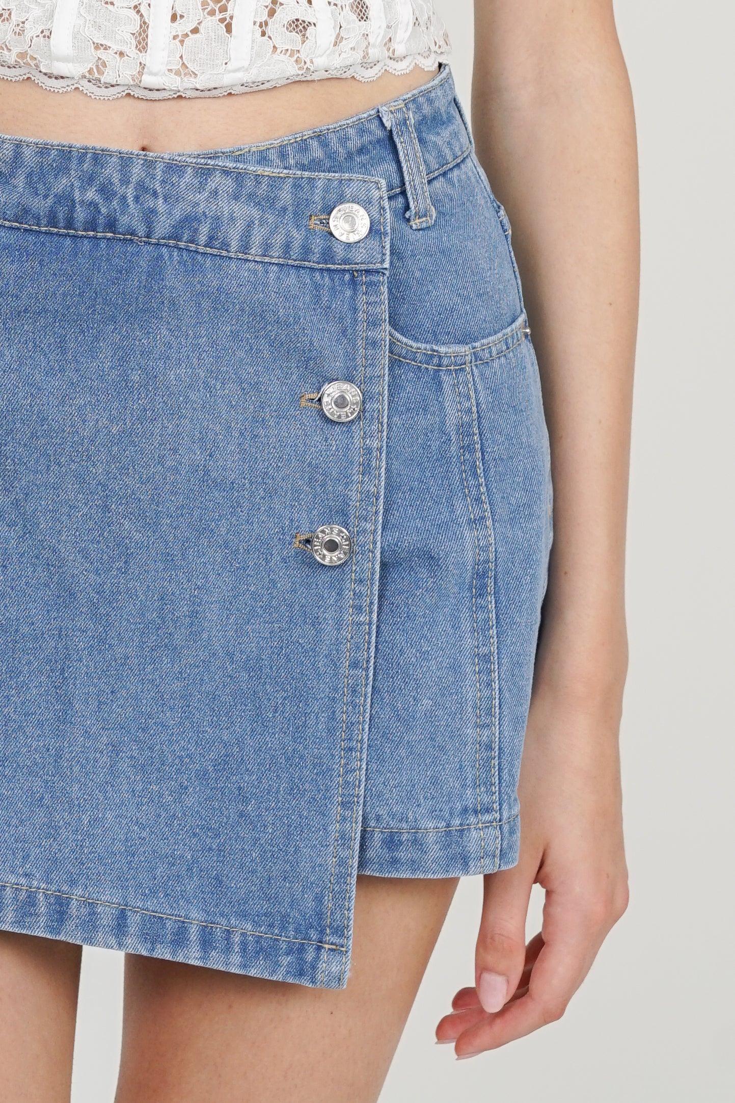 Button Wrap Skorts Denim in Light Blue