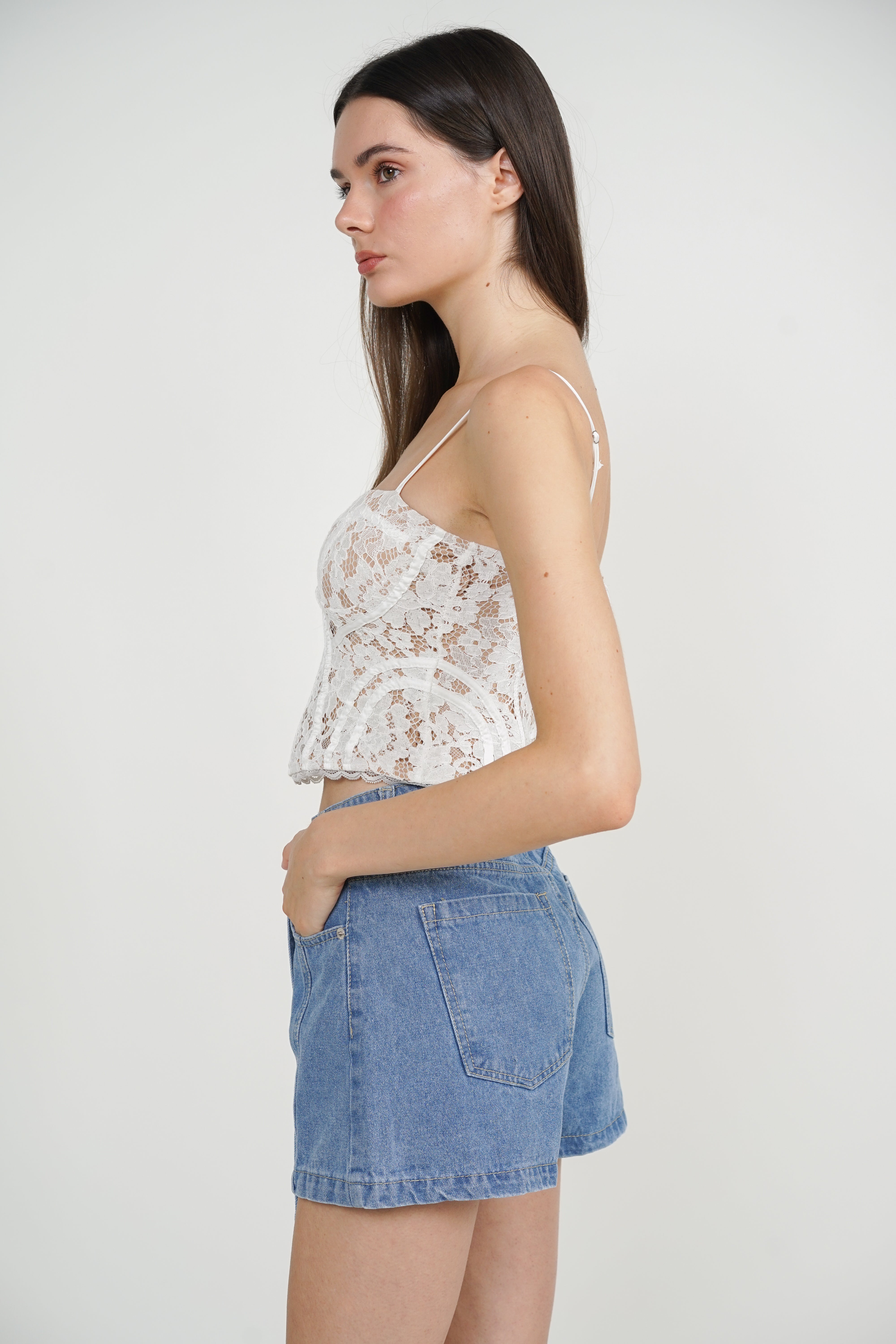 Button Wrap Skorts Denim in Light Blue