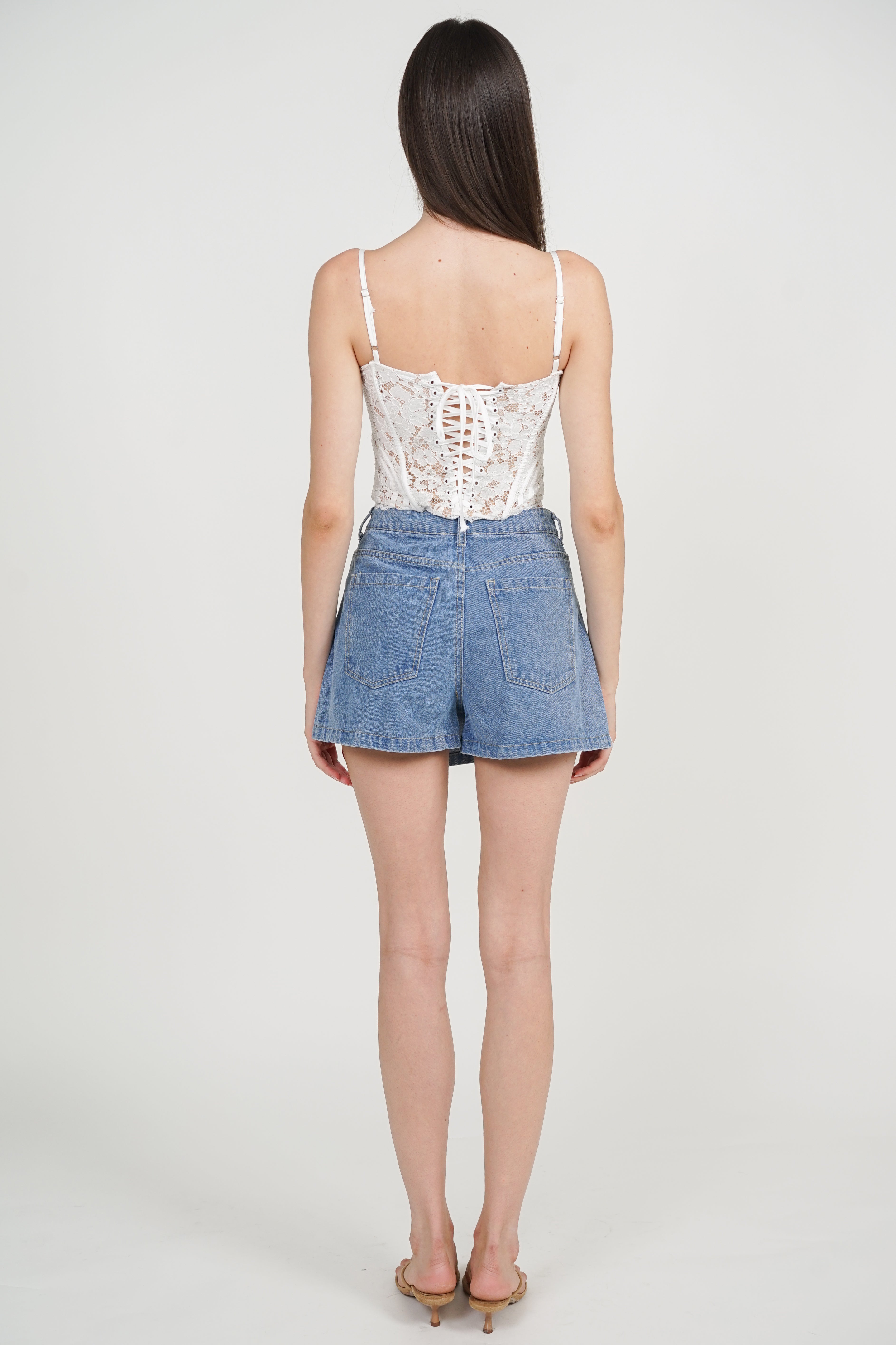 Button Wrap Skorts Denim in Light Blue
