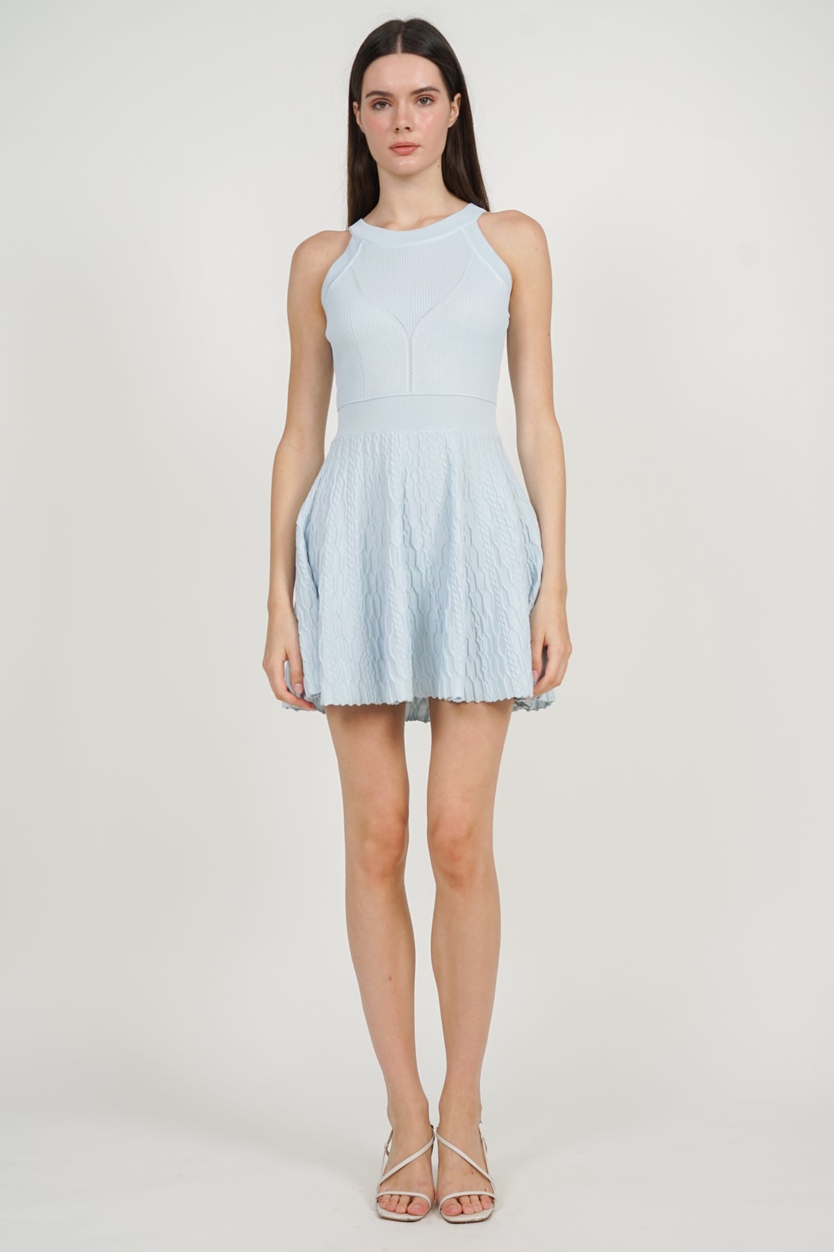 Halter Neck Knit Dress in Glacier Blue