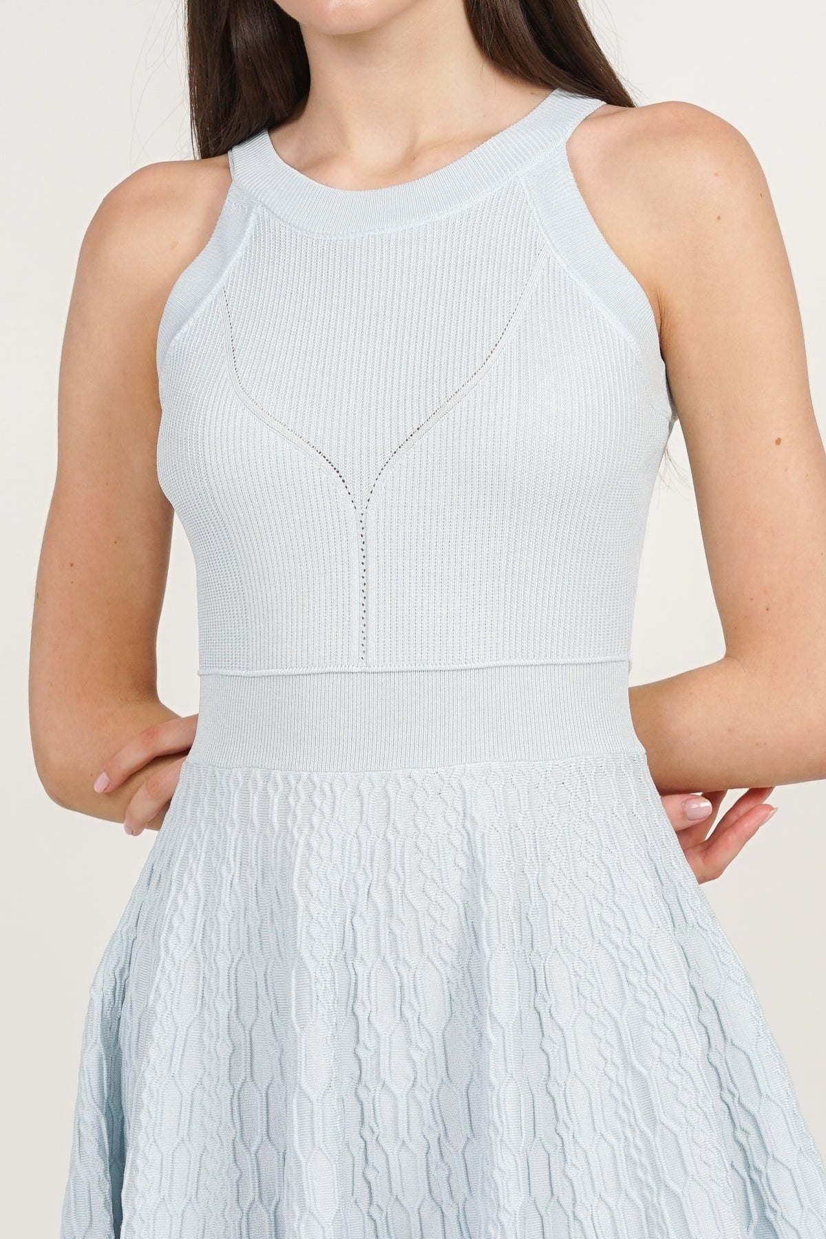 Halter Neck Knit Dress in Glacier Blue