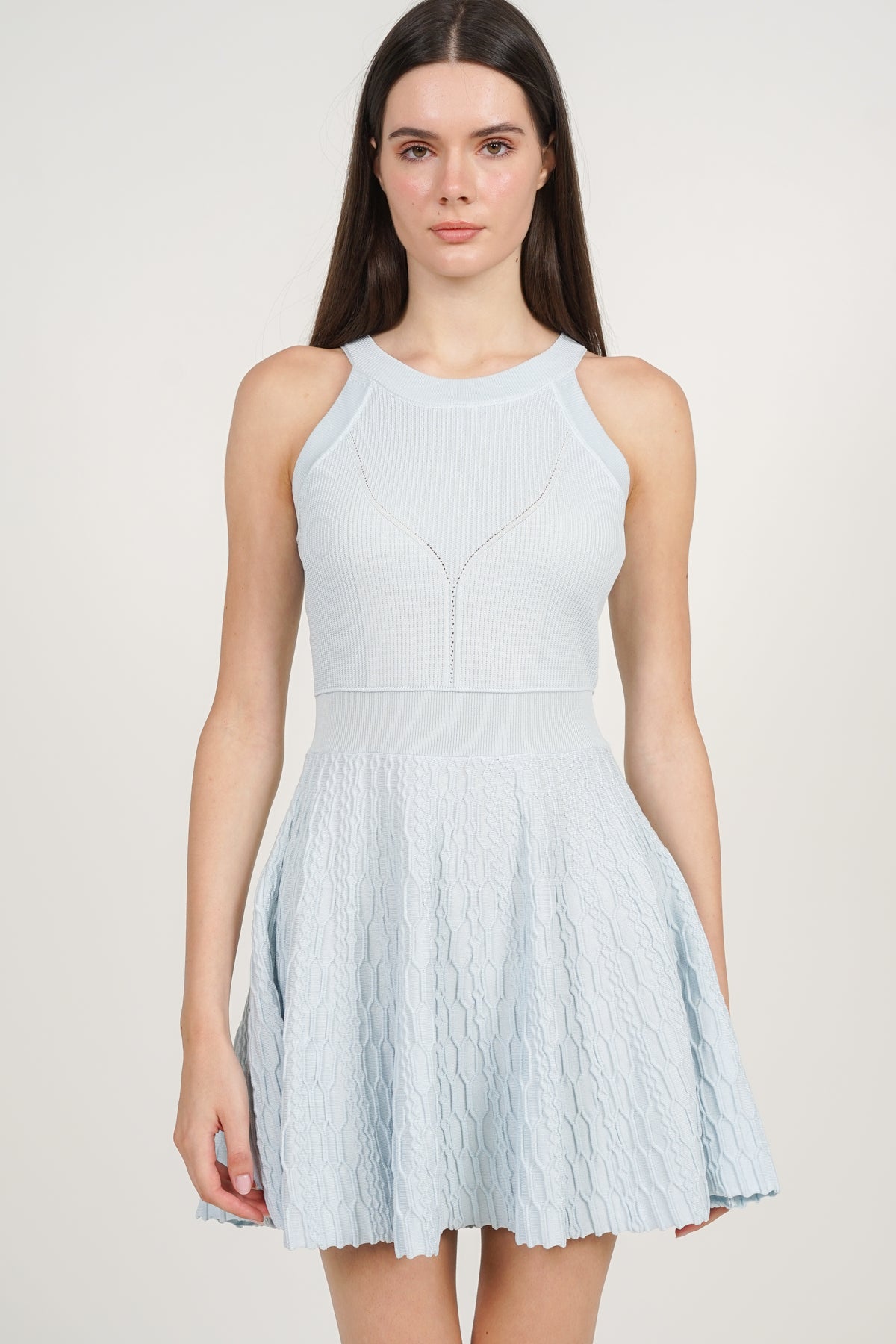 Halter Neck Knit Dress in Glacier Blue