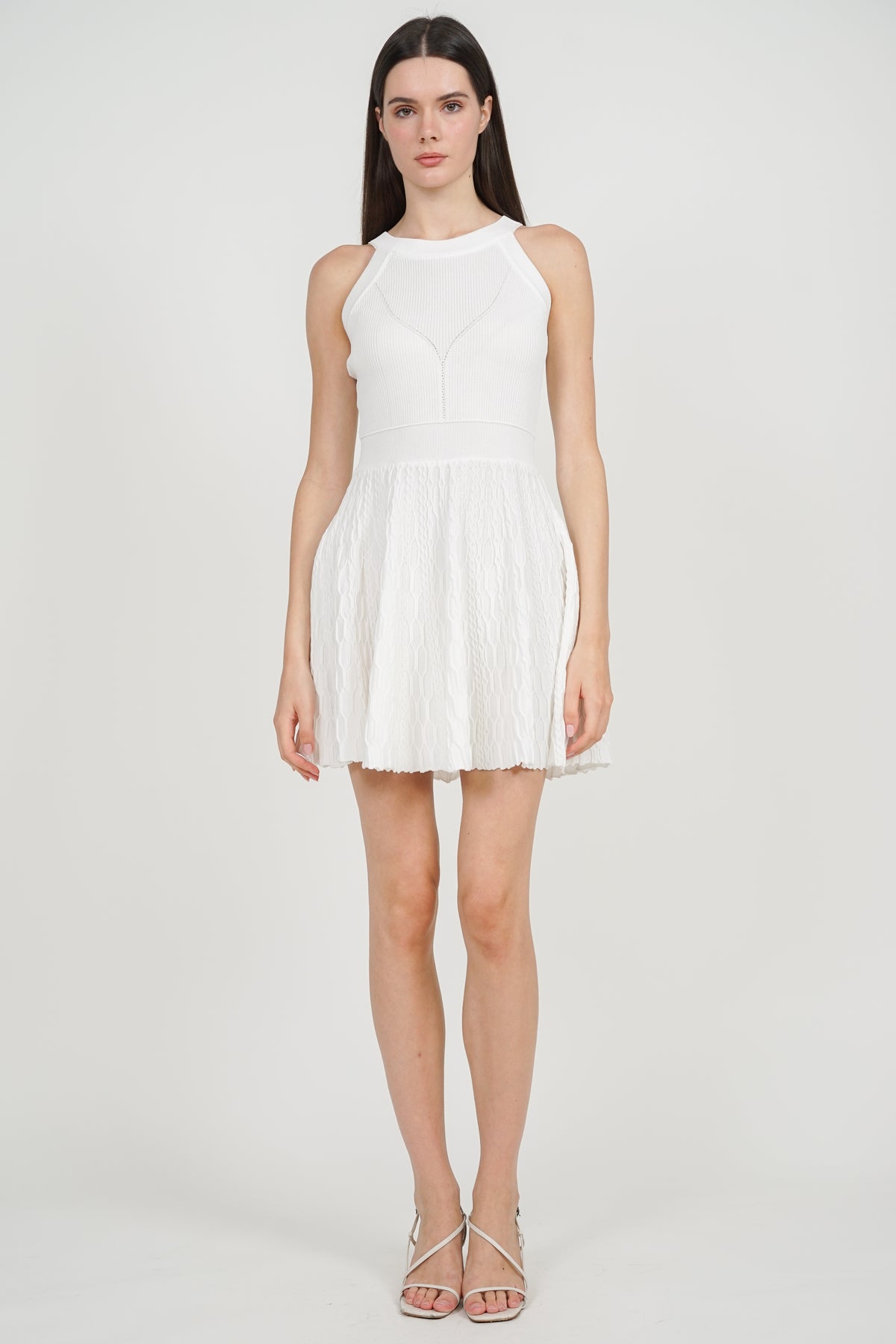 Halter Neck Knit Dress in White