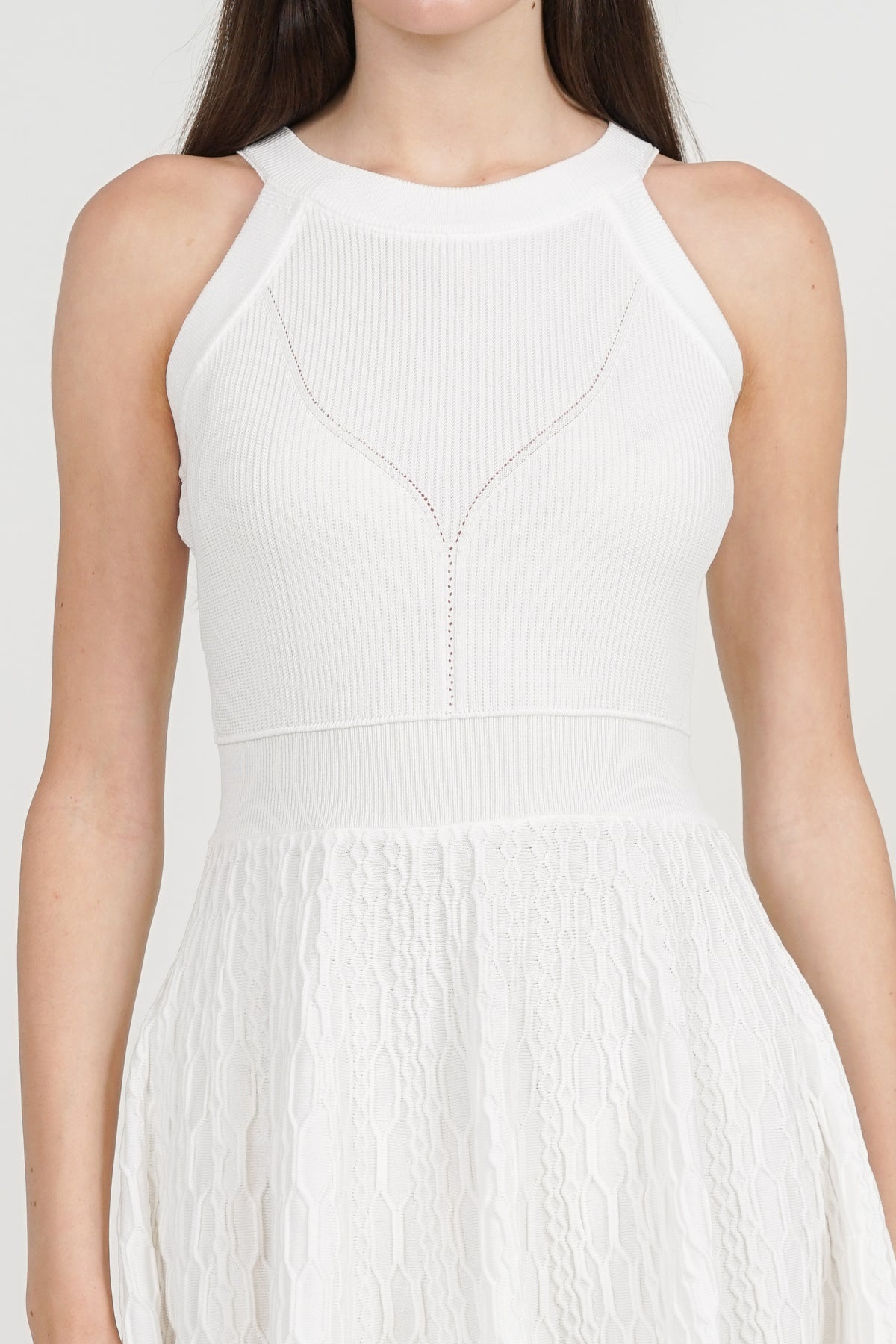 Halter Neck Knit Dress in White