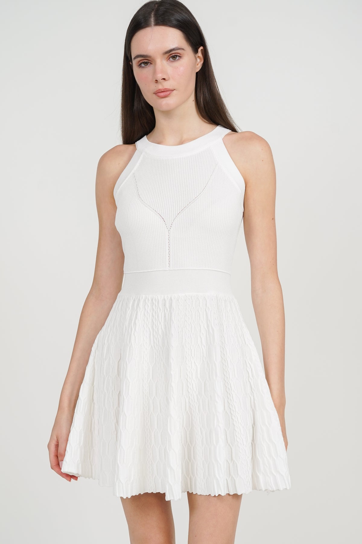 Halter Neck Knit Dress in White