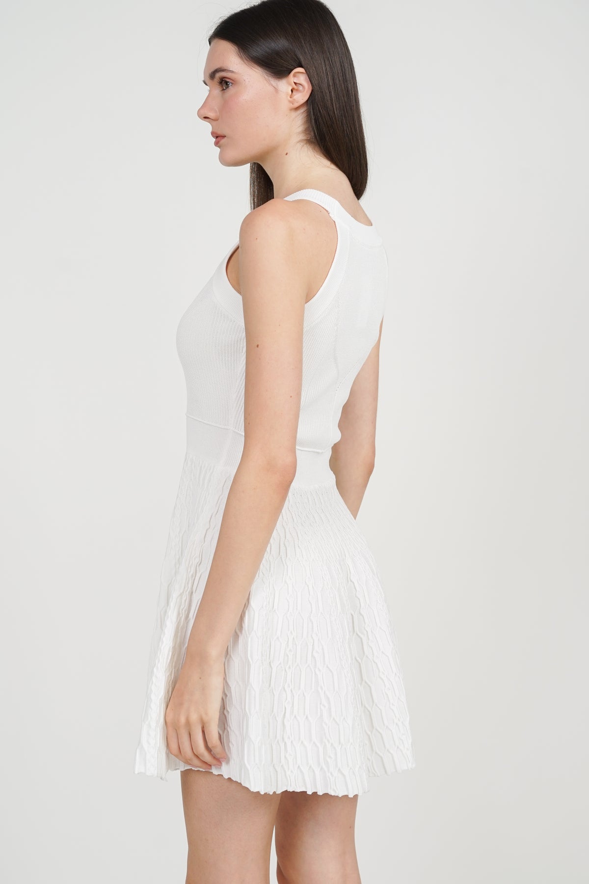 Halter Neck Knit Dress in White