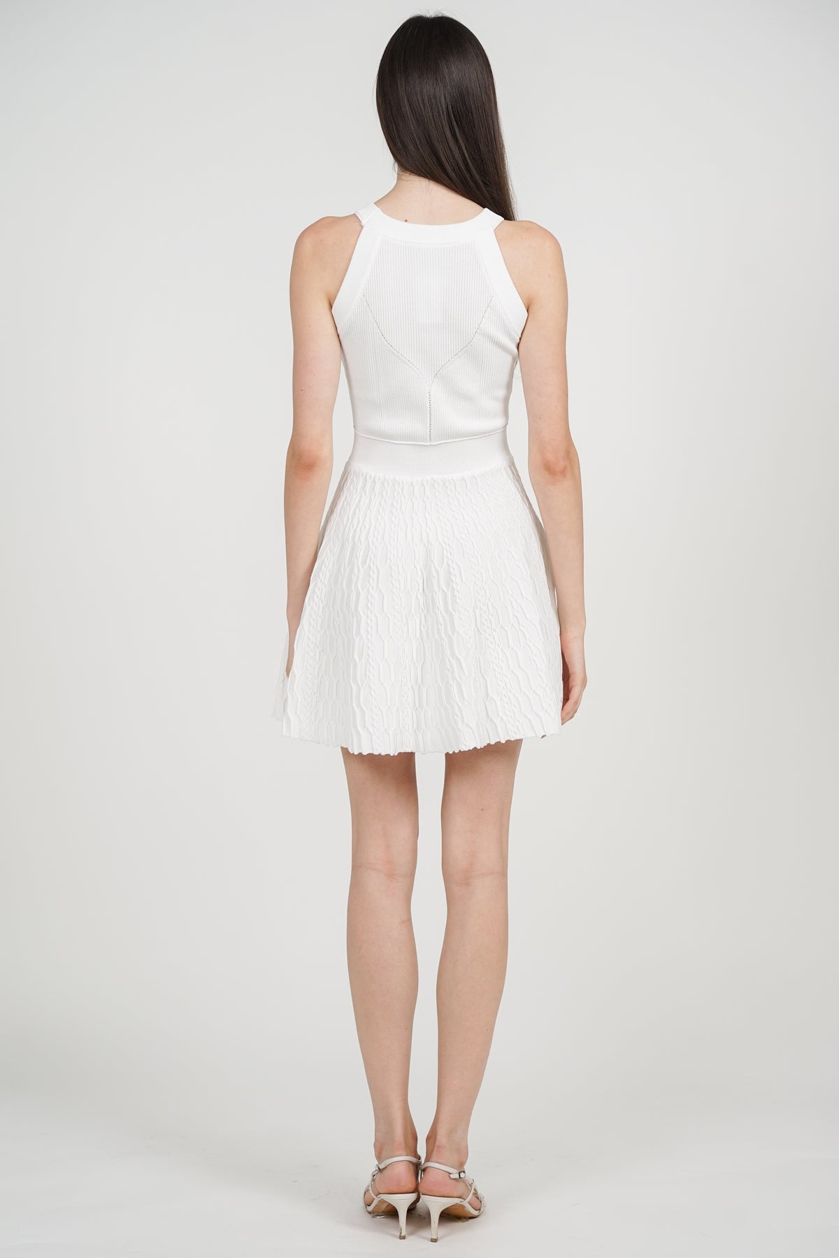 Halter Neck Knit Dress in White