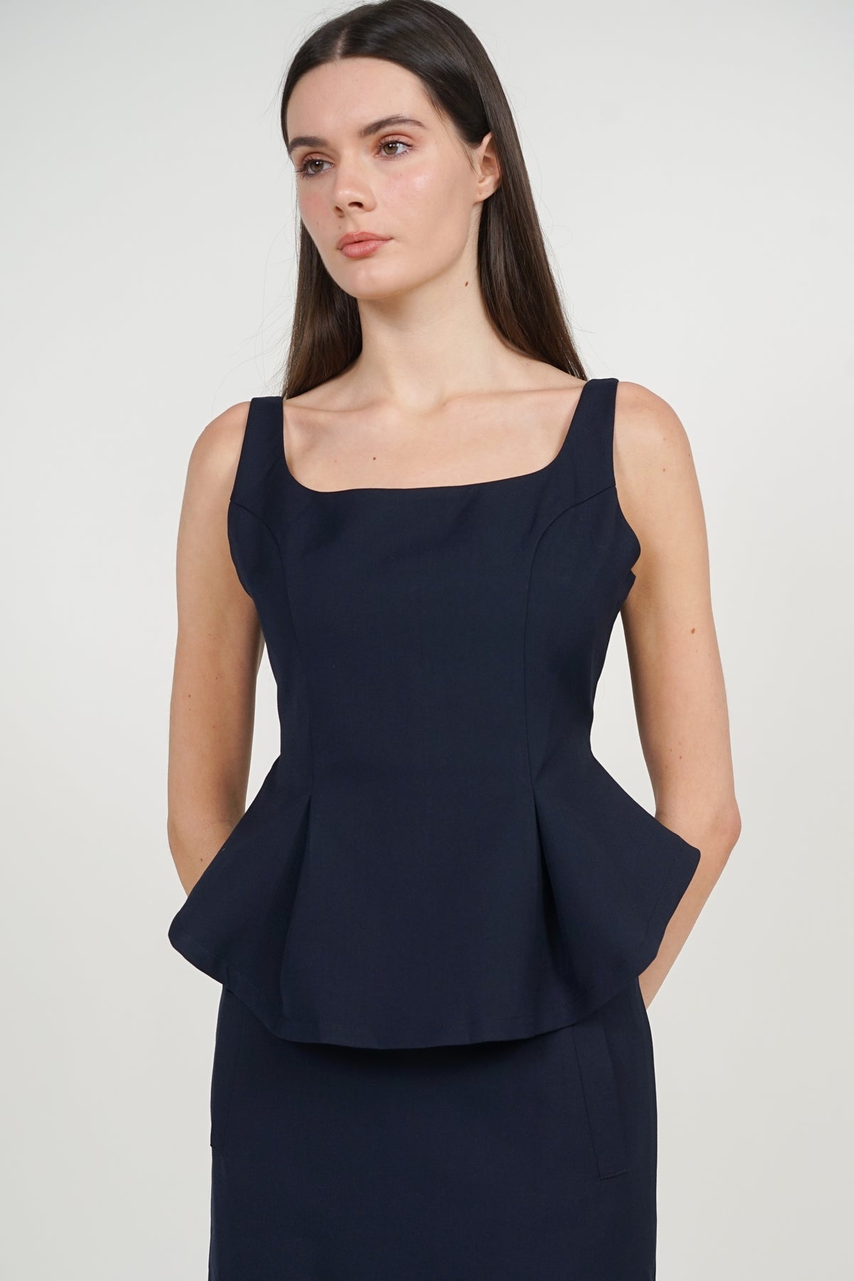 Peplum Top with Straight Cut Skirt Set in Midnight