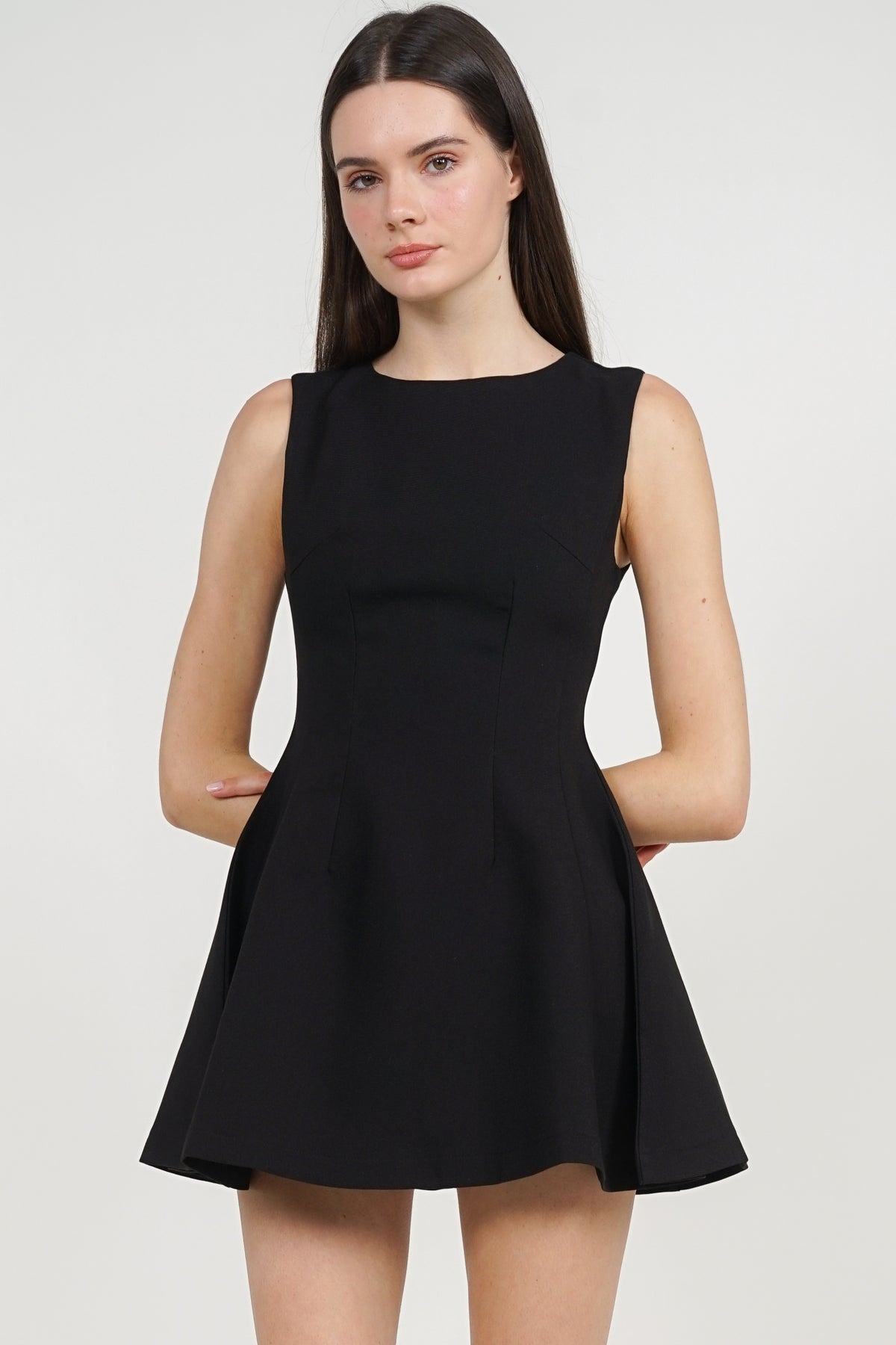 Sleeveless A-Line Mini Dress in Black