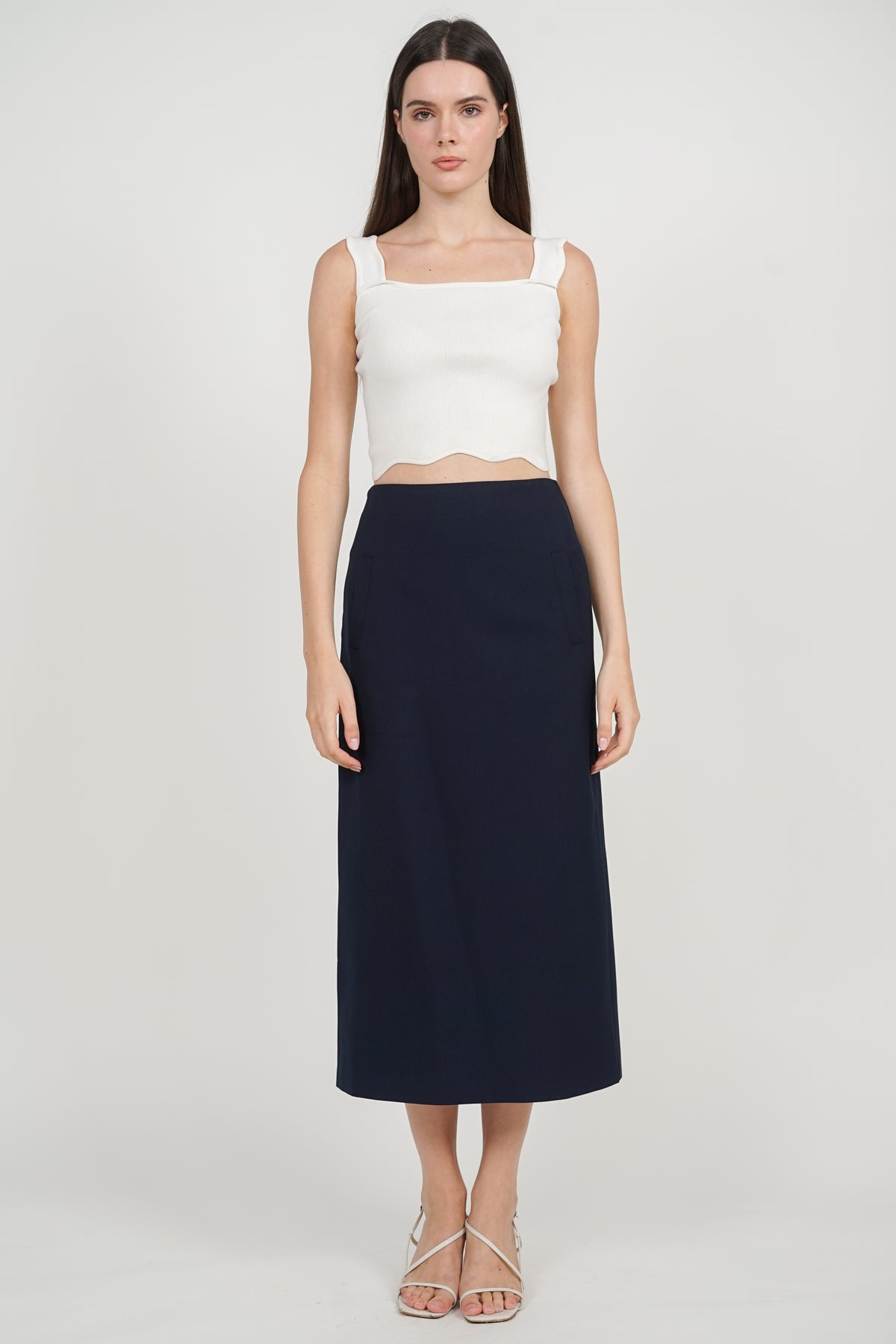 Peplum Top with Straight Cut Skirt Set in Midnight