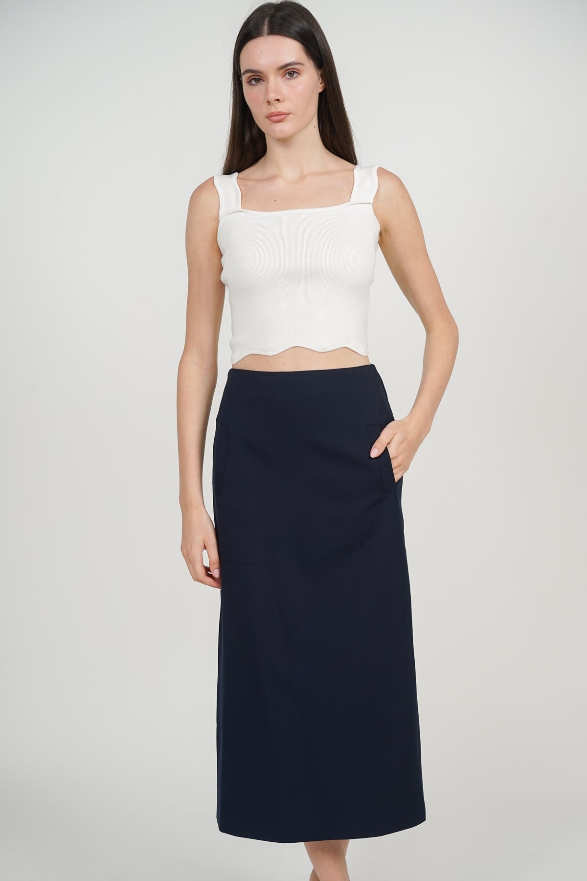 Peplum Top with Straight Cut Skirt Set in Midnight