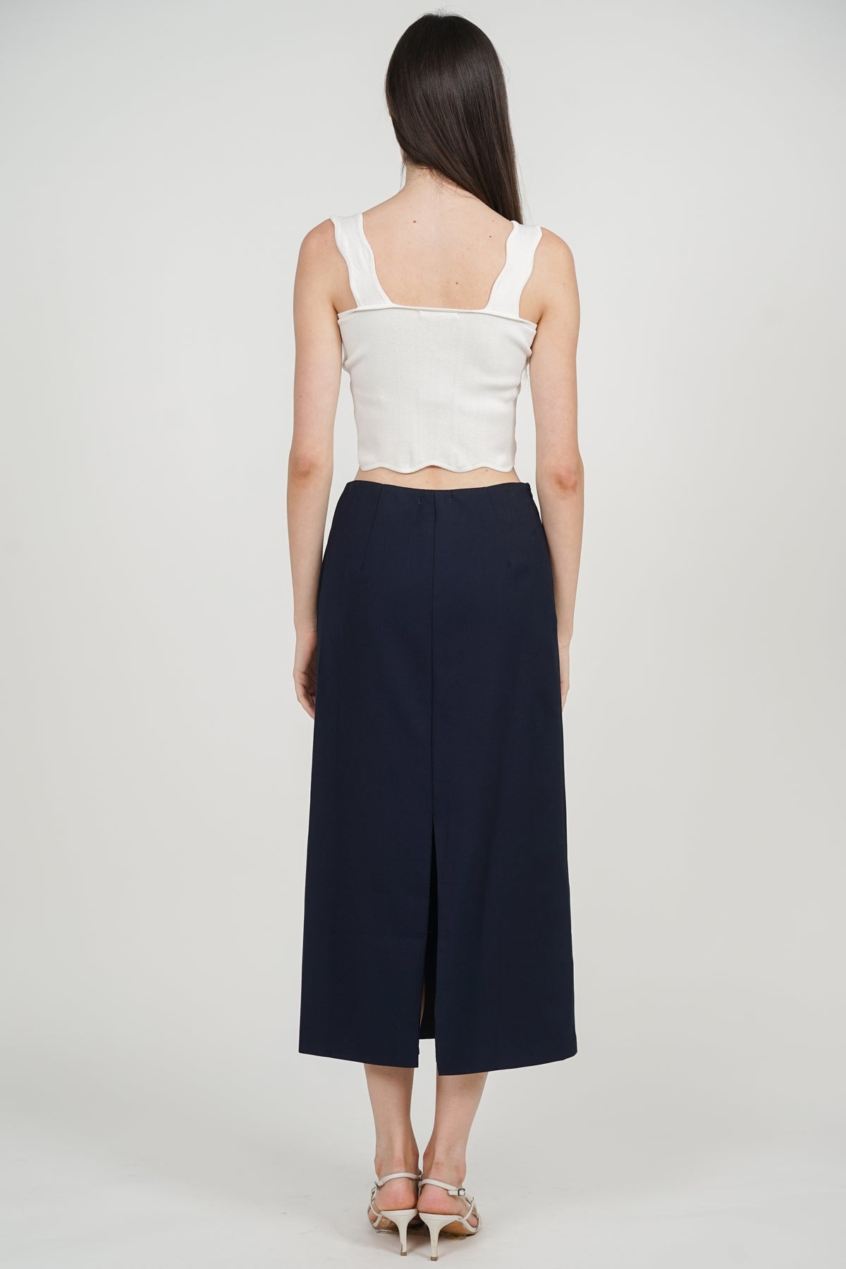 Peplum Top with Straight Cut Skirt Set in Midnight