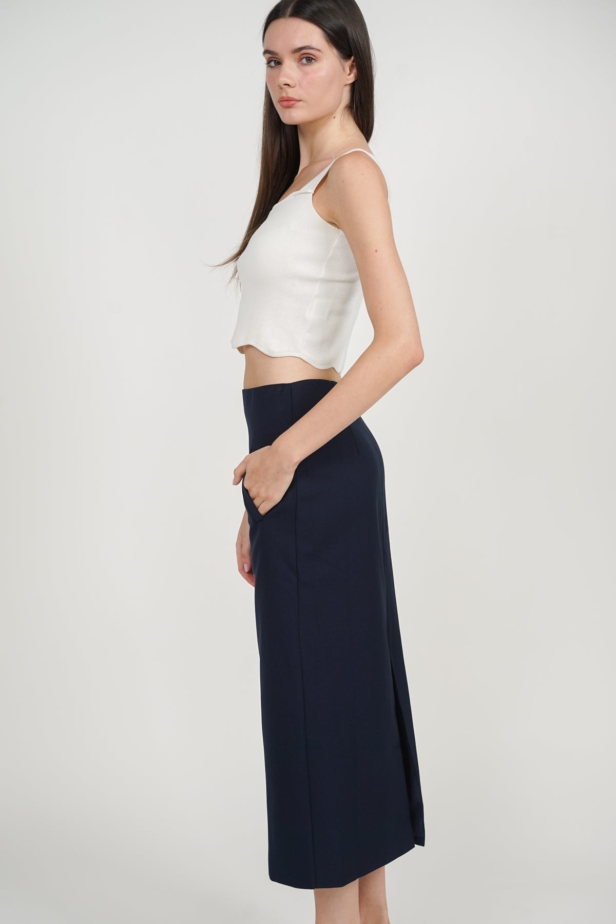 Peplum Top with Straight Cut Skirt Set in Midnight