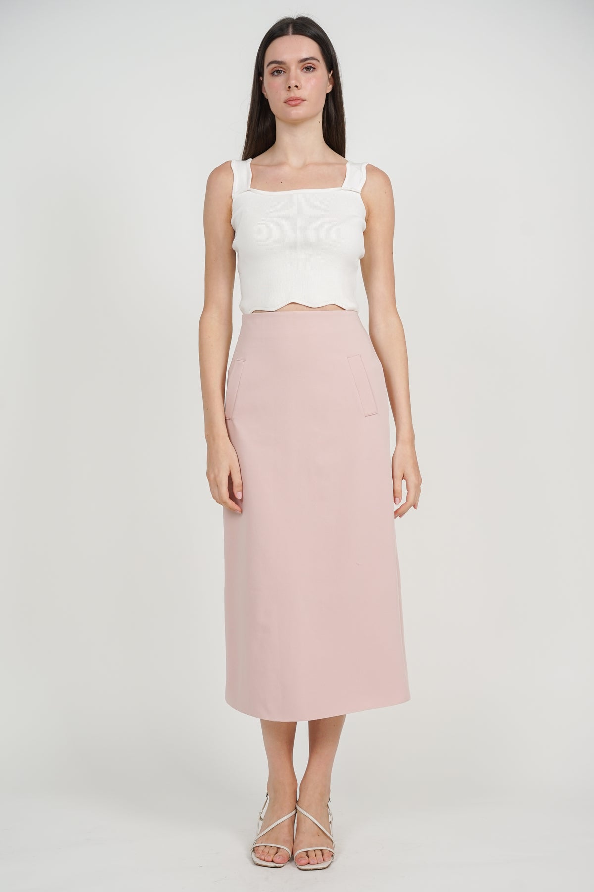 Peplum Top with Straight Cut Skirt Set in Lotus Pink