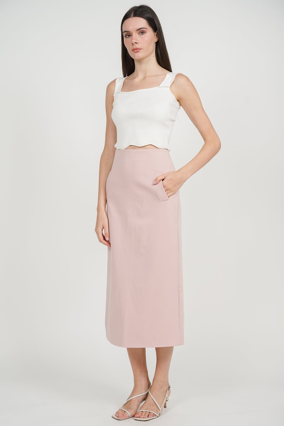 Peplum Top with Straight Cut Skirt Set in Lotus Pink