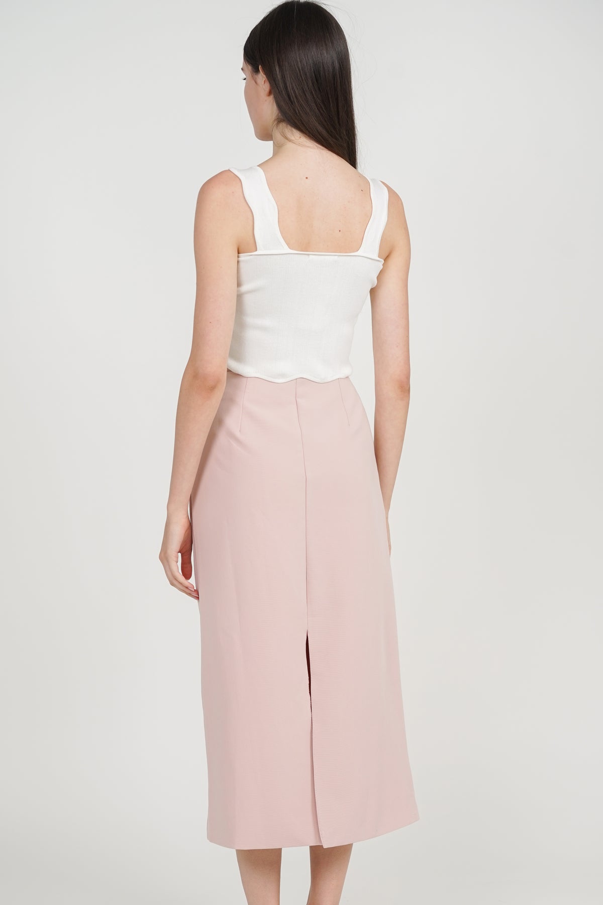 Peplum Top with Straight Cut Skirt Set in Lotus Pink
