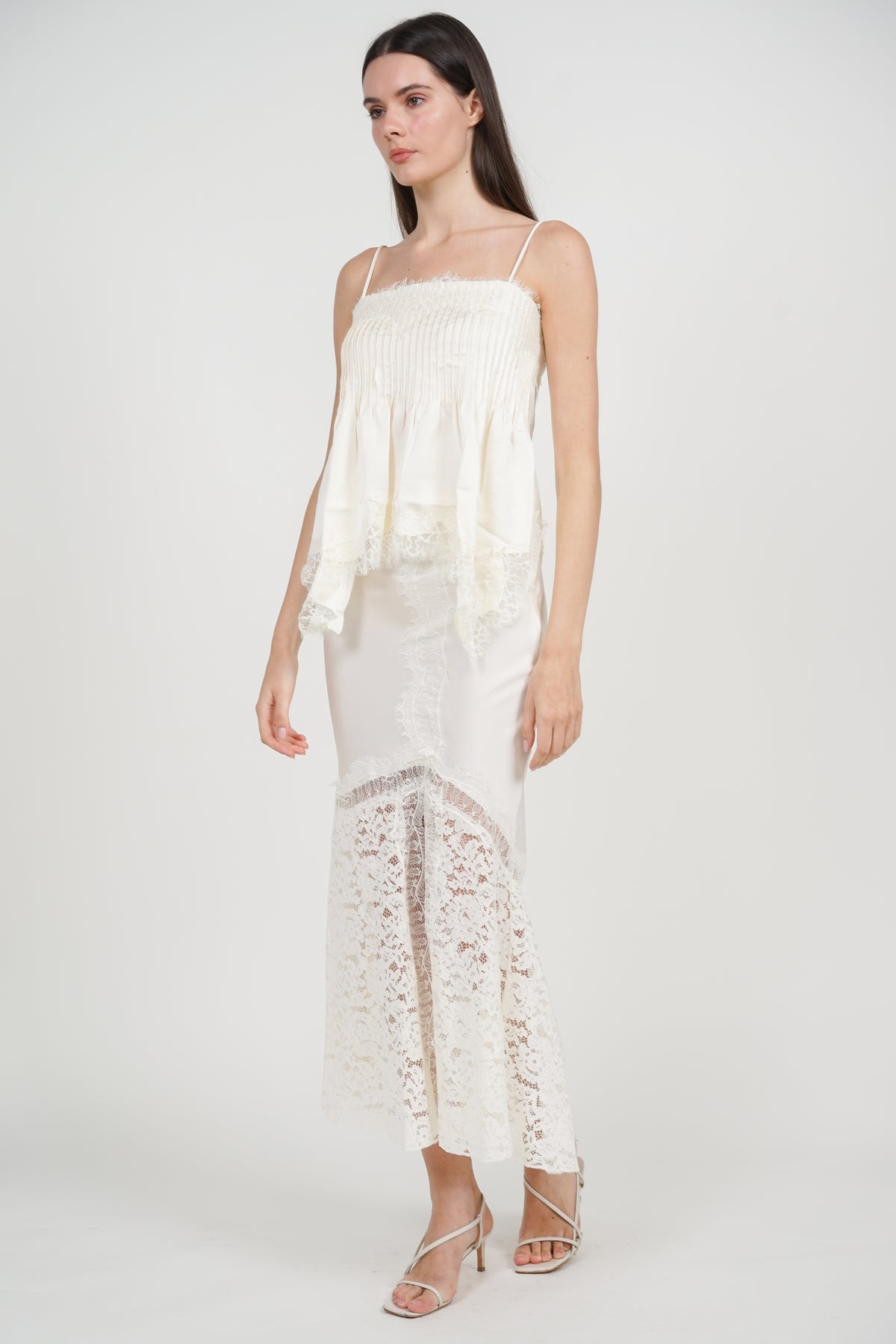 Pintuck Cami Top in Apricot Lace Trim