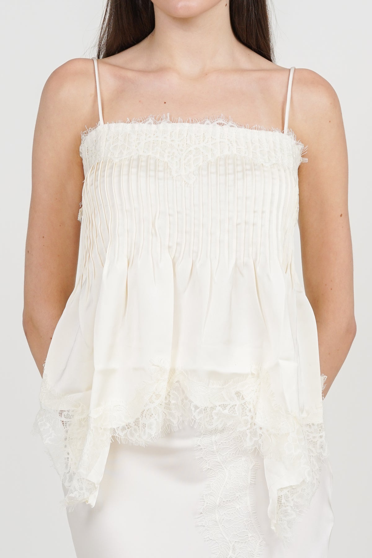 Pintuck Cami Top in Apricot Lace Trim