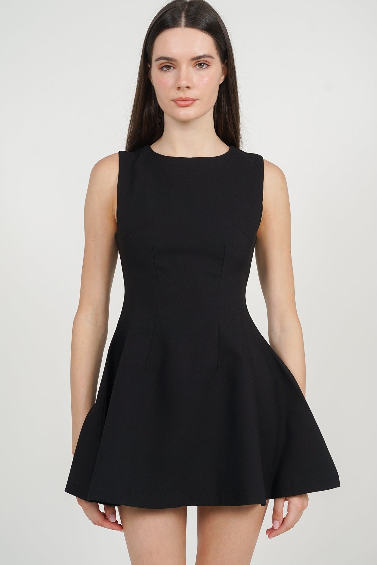 Sleeveless A-Line Mini Dress in Black