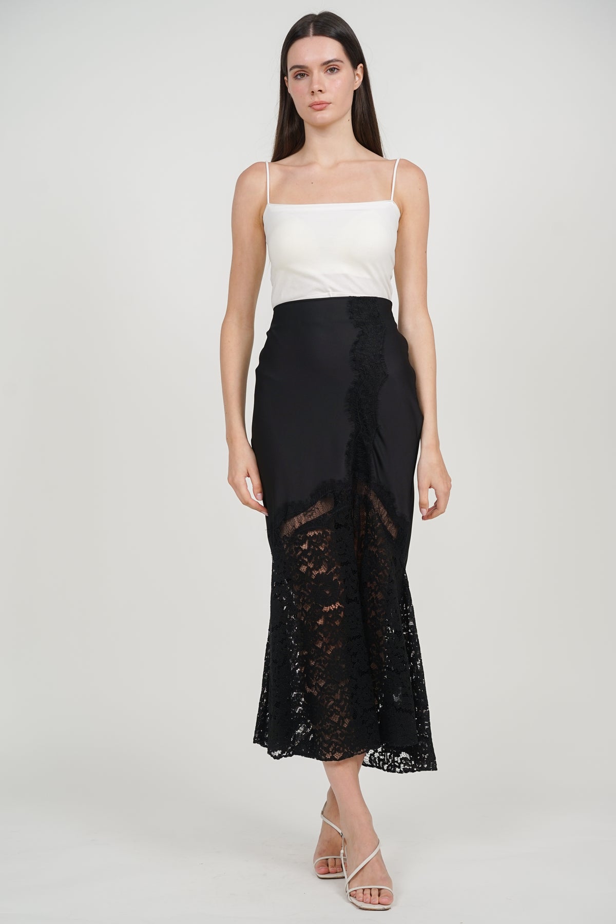 Fishtail Skirt in Black Lace Trim