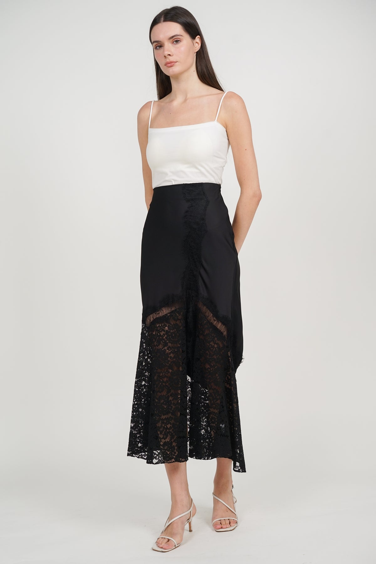 Fishtail Skirt in Black Lace Trim