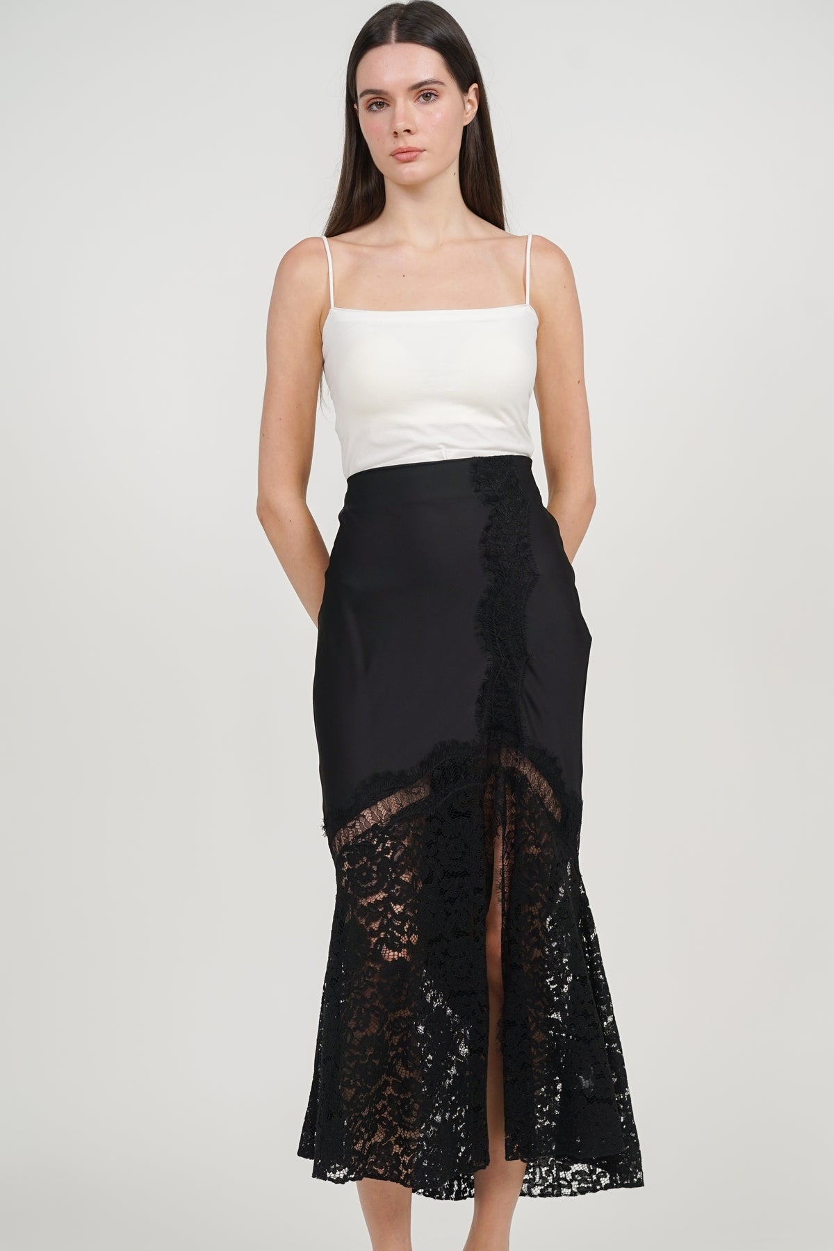 Fishtail Skirt in Black Lace Trim