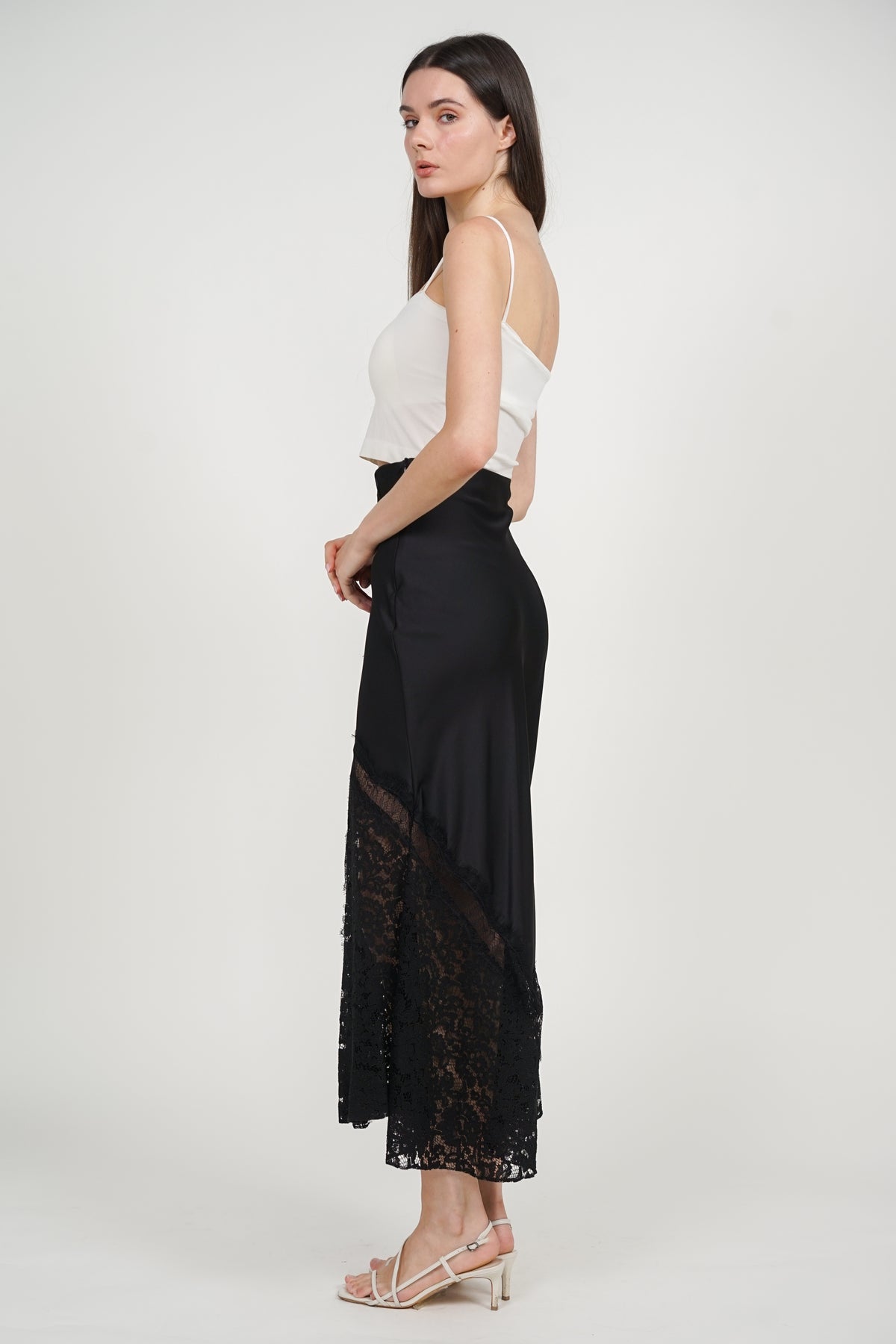 Fishtail Skirt in Black Lace Trim