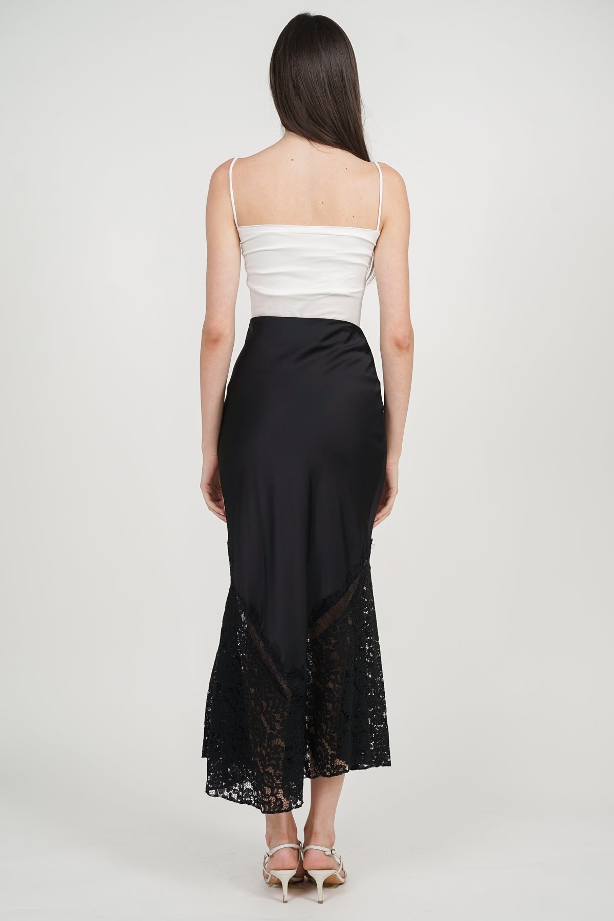 Fishtail Skirt in Black Lace Trim
