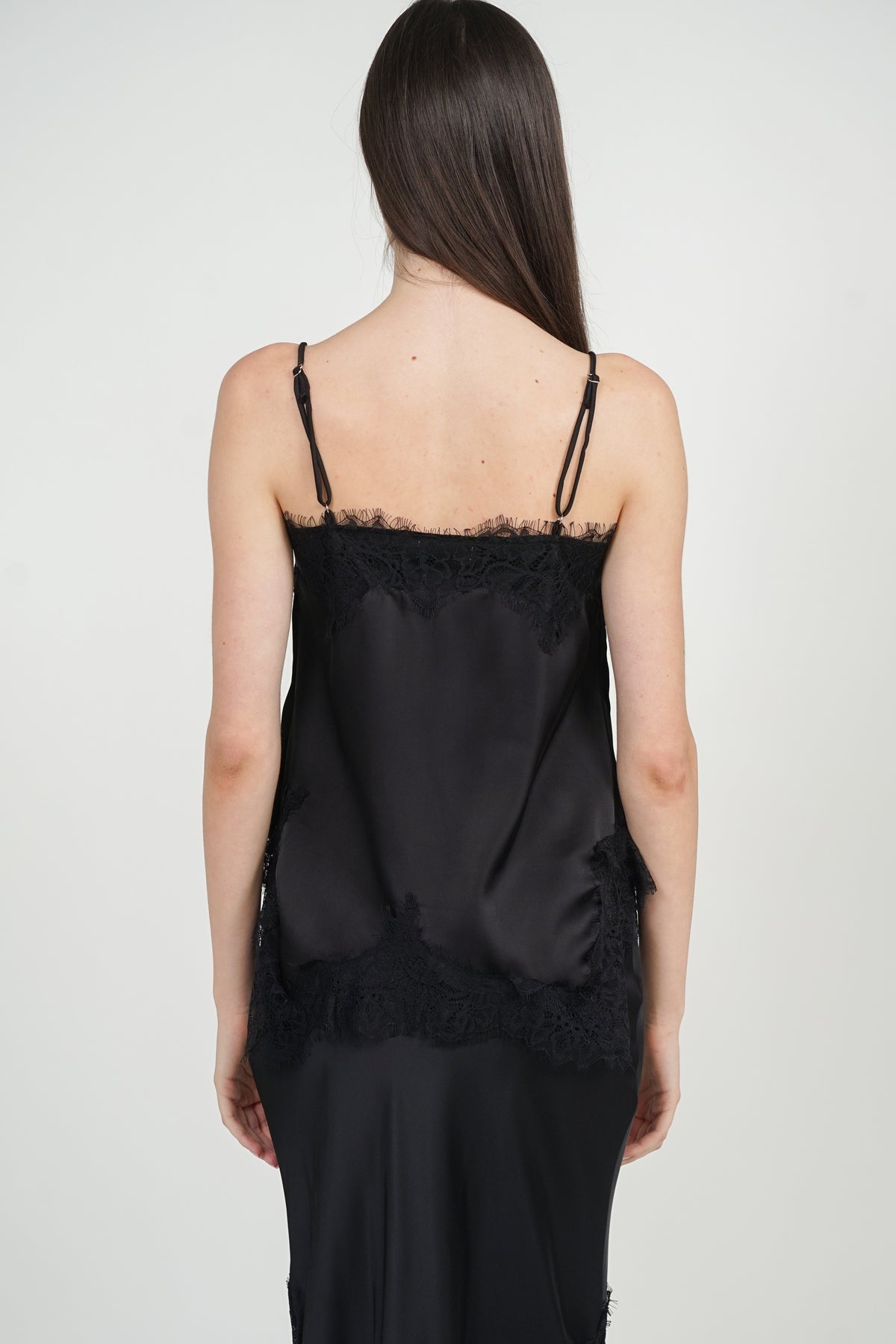 Pintuck Cami Top in Black Lace Trim
