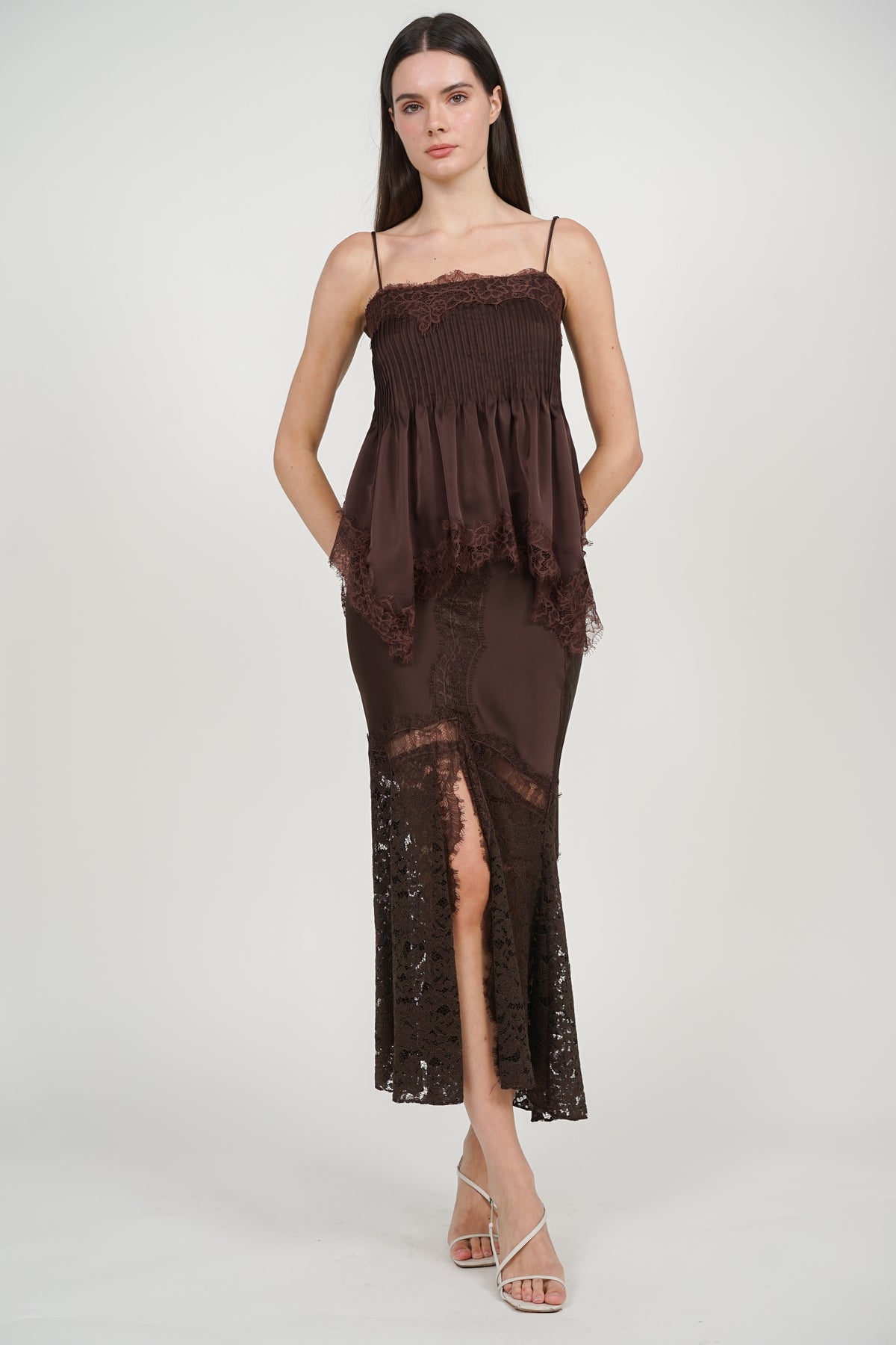 Fishtail Skirt in Brown Lace Trim