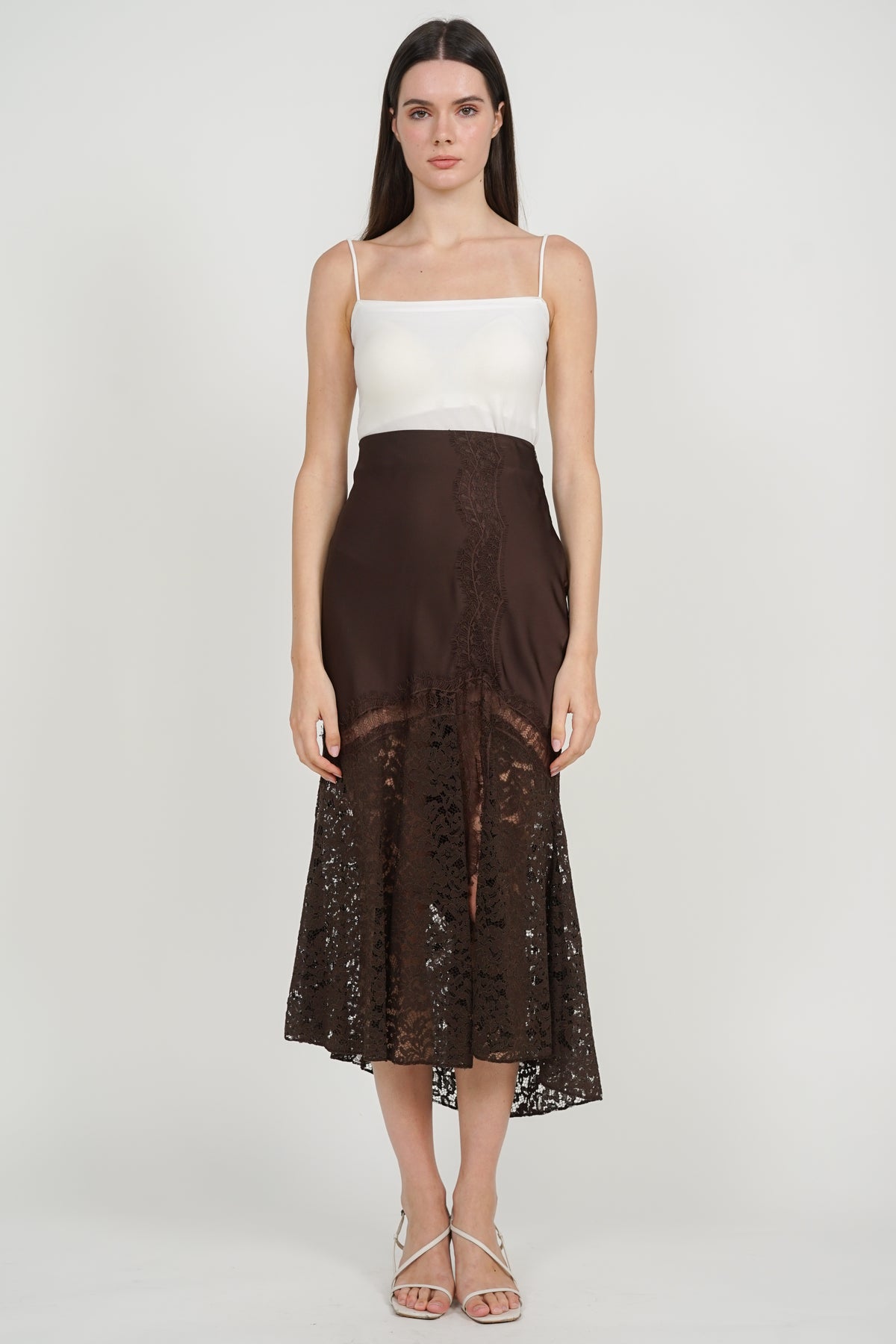 Fishtail Skirt in Brown Lace Trim
