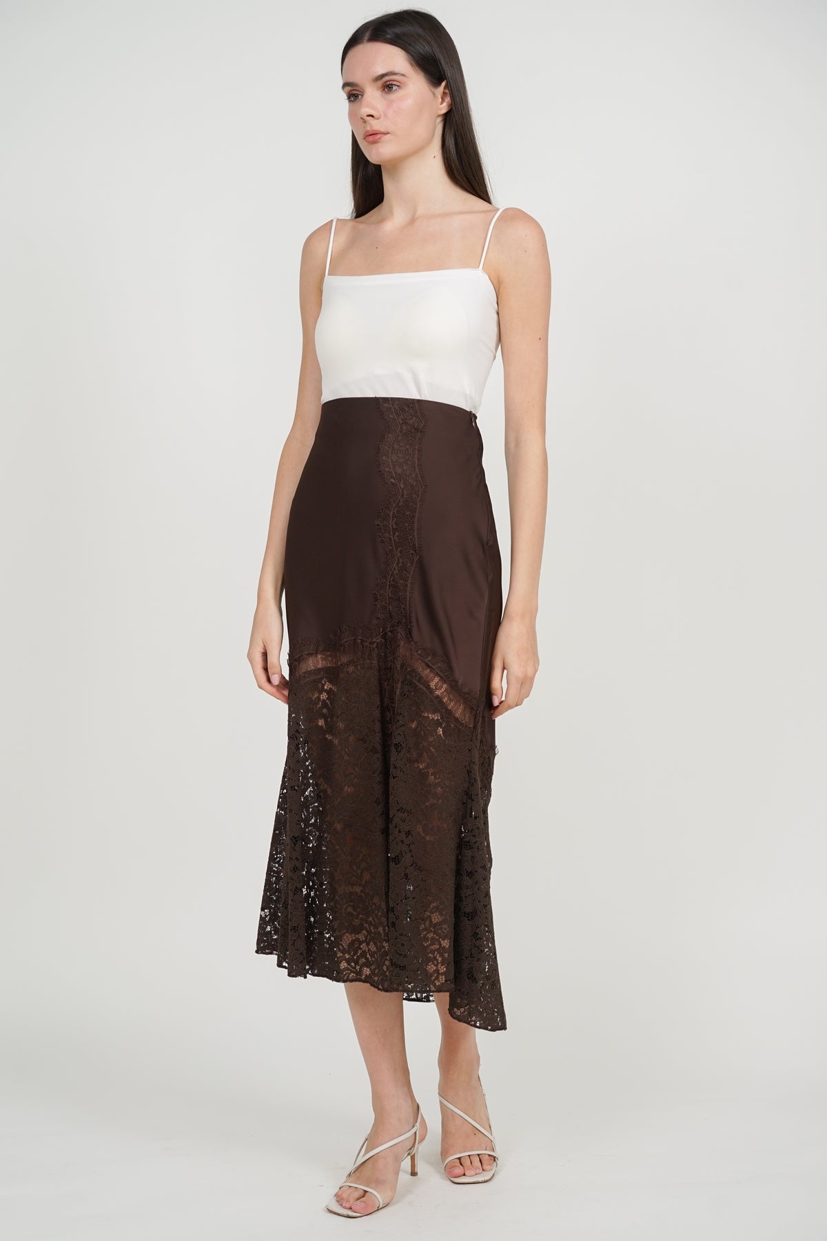 Fishtail Skirt in Brown Lace Trim
