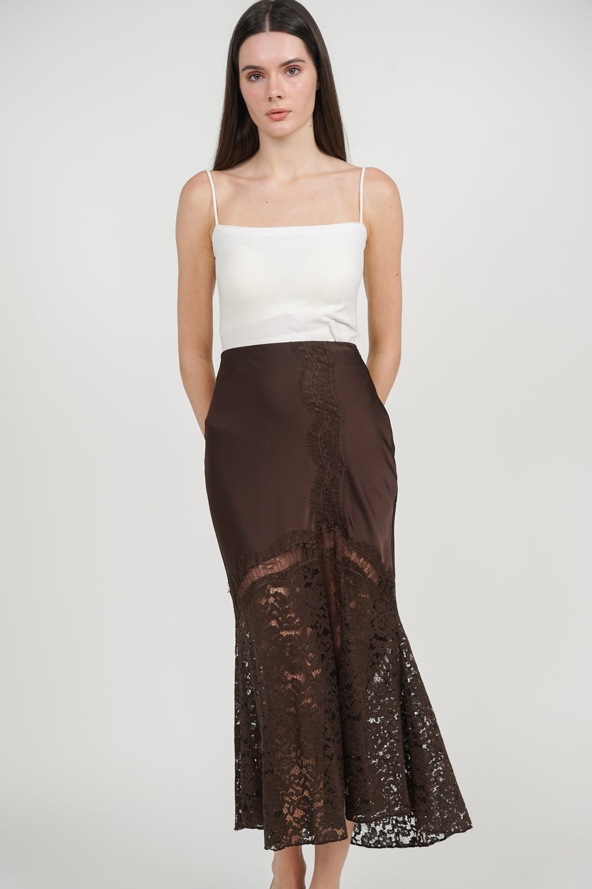 Fishtail Skirt in Brown Lace Trim